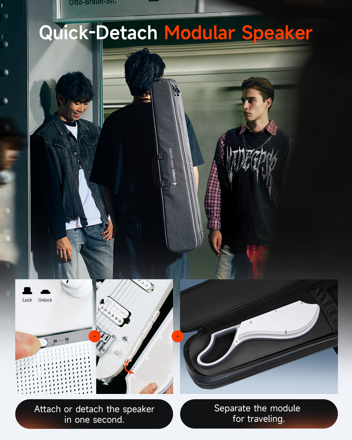 Donner HUSH X LIVE Travel Guitar with Speaker