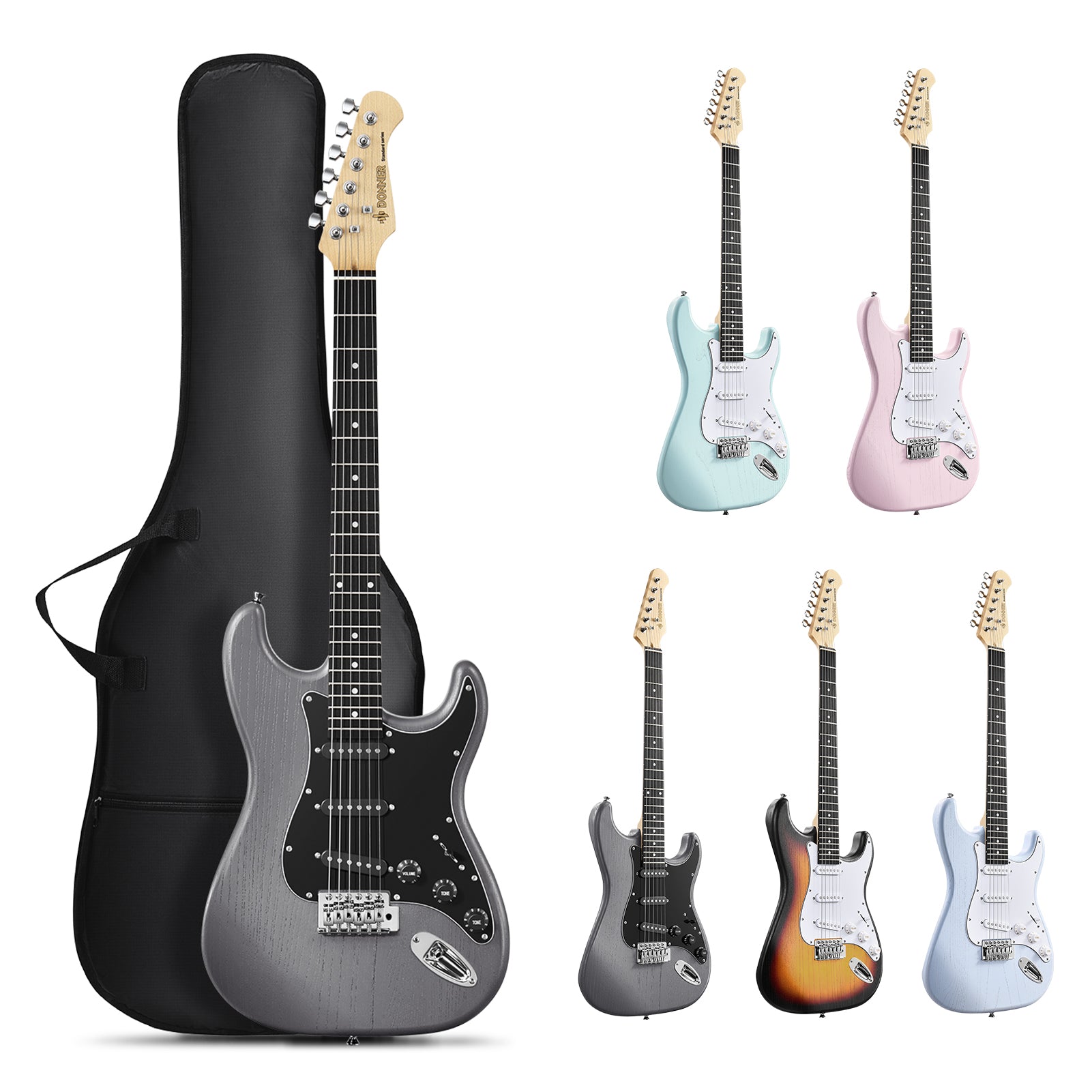 Donner DST-80 Electric Guitar with Amplifier, Strap, String, Tuner, Cable, Capo and Pick-Matton Black##