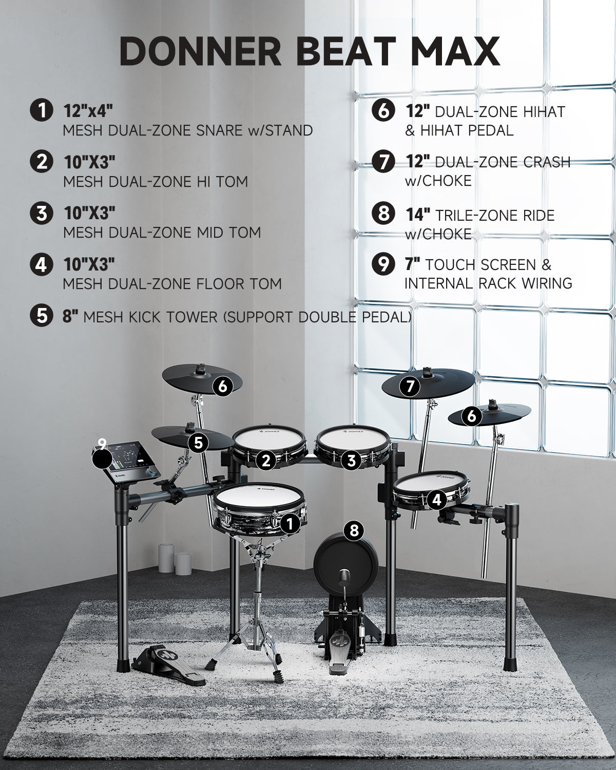 Donner BEAT MAX 5-Drum 4-Cymbal Electronic Drum Set