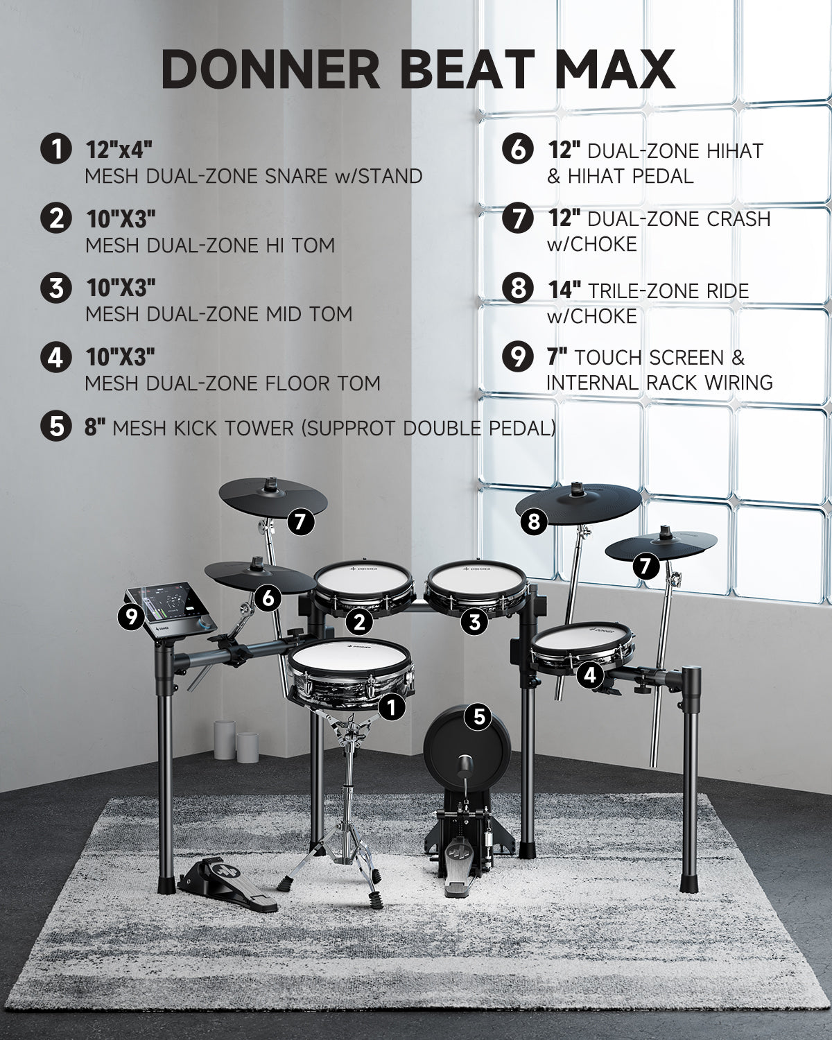 Donner BEAT MAX 5-Drum 4-Cymbal Electronic Drum Set