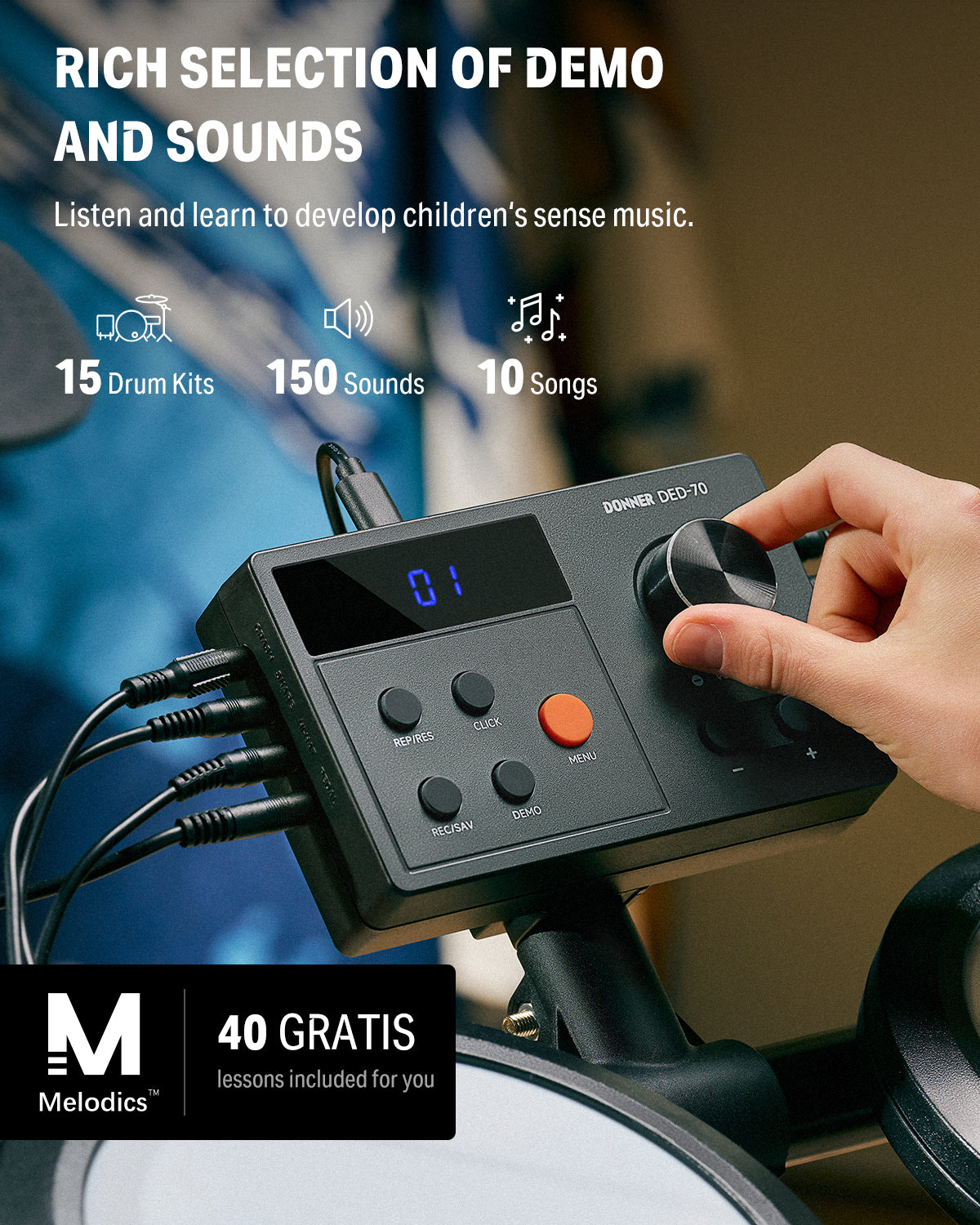 Donner DED-70 Electric Drum Set For kids beginners with Quiet Mesh Drum Pads, 5 drums 3 cymbal-Basics##