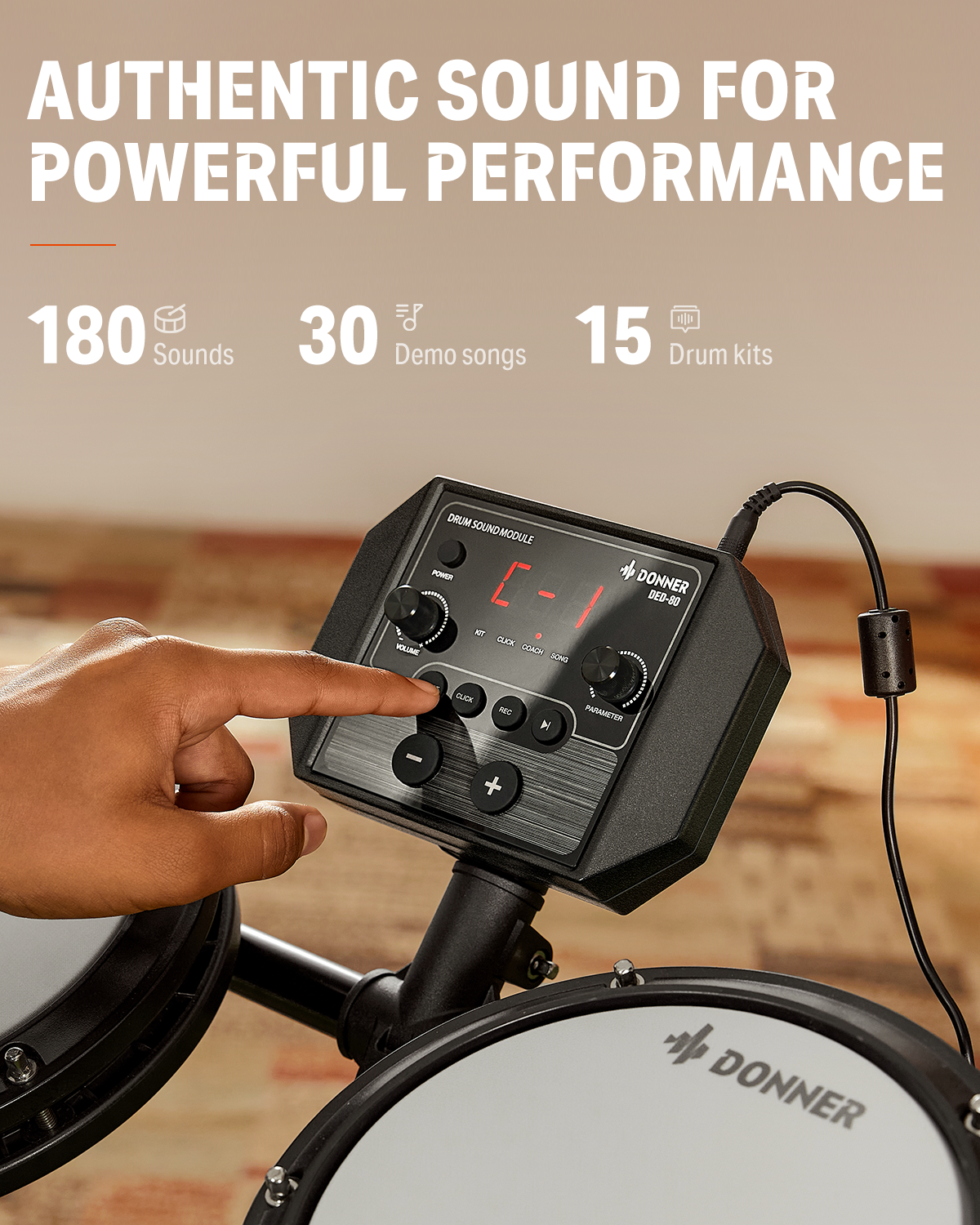 Donner DED-80 Best Electronic Drum Kit For Beginners with Headphones/Drum Throne-Black##