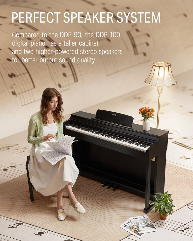 Donner DDP-100 White 88 Key Fully Weighted Upright Digital Piano 3 Pedal