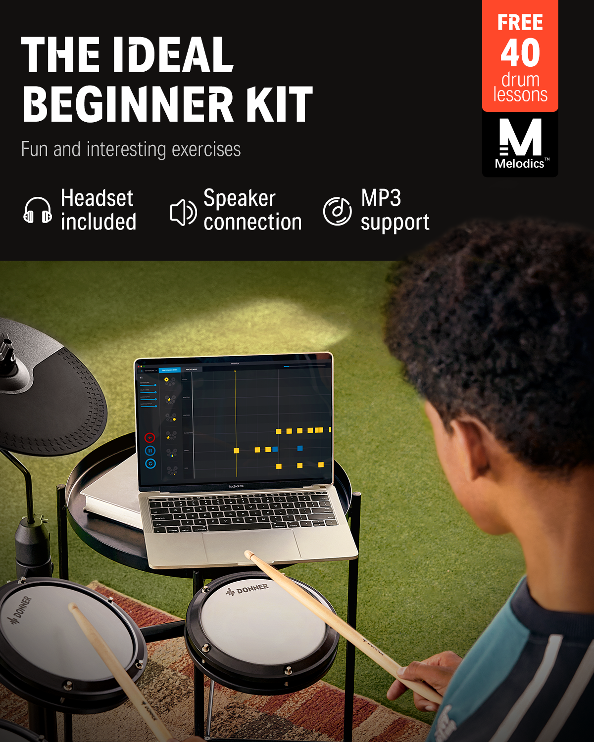 Donner DED-80 Best Electronic Drum Kit For Beginners with Headphones/Drum ThroneDonner DED-80 Best Electronic Drum Kit-Black##