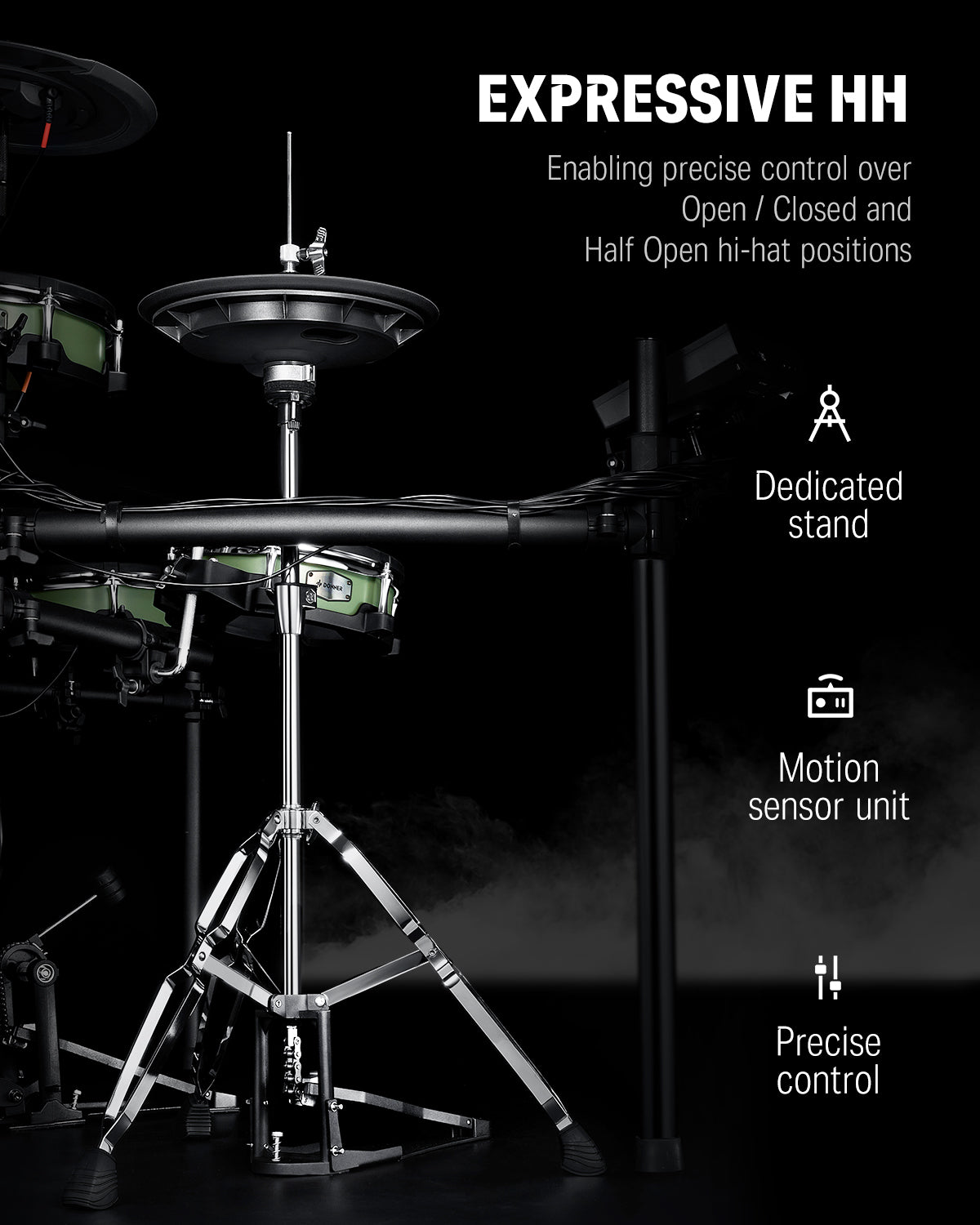 Donner DED-500 PRO Electronic Drum Set with Industry Standard Mesh Heads, Moving HiHat, and Included BD Pedal for Optimal Performance and Feel Plus USB Professional Studio Integration Australia-DED500 PRO##