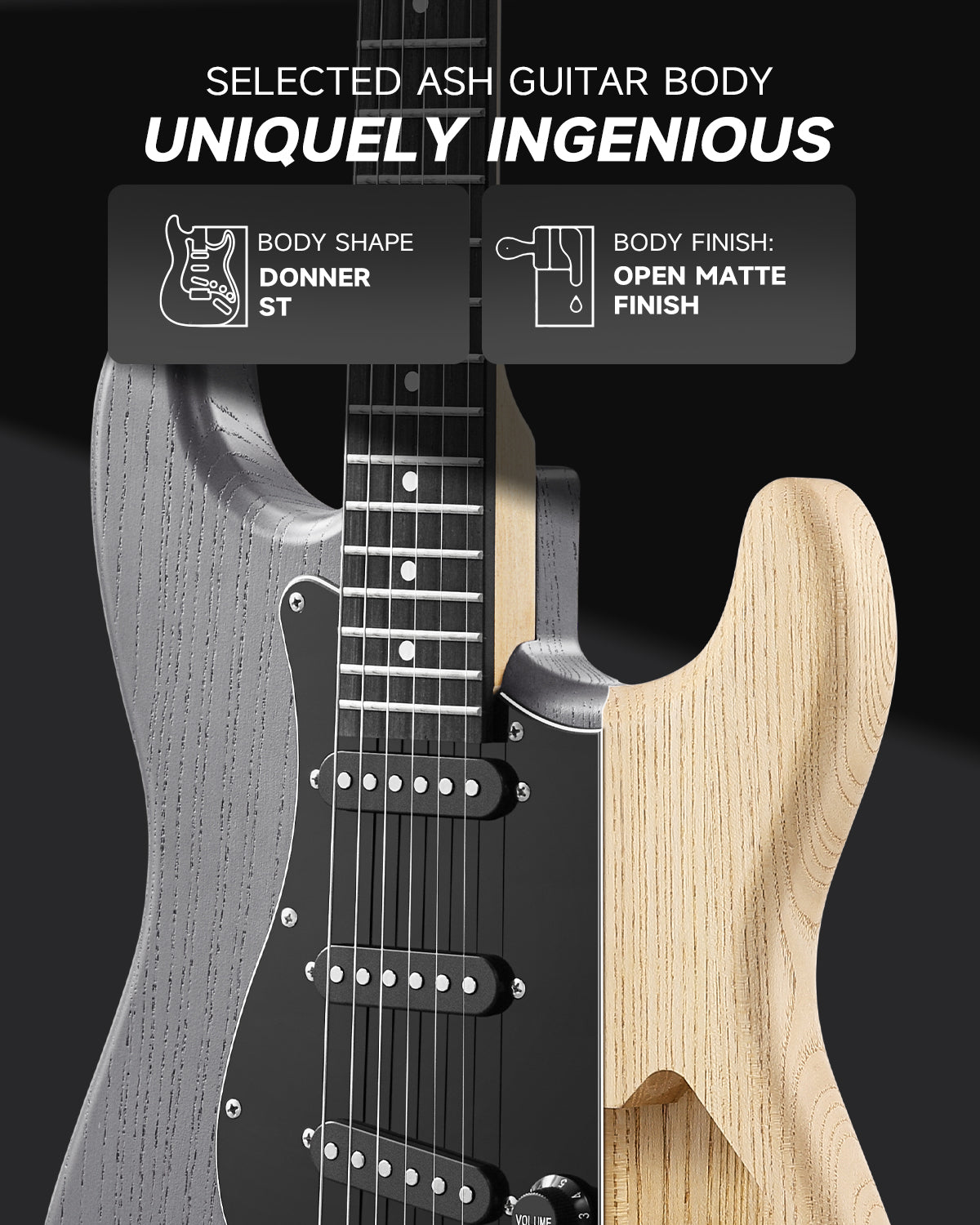 Donner DST-80 Electric Guitar with Amplifier, Strap, String, Tuner, Cable, Capo and Pick-Matton Black##