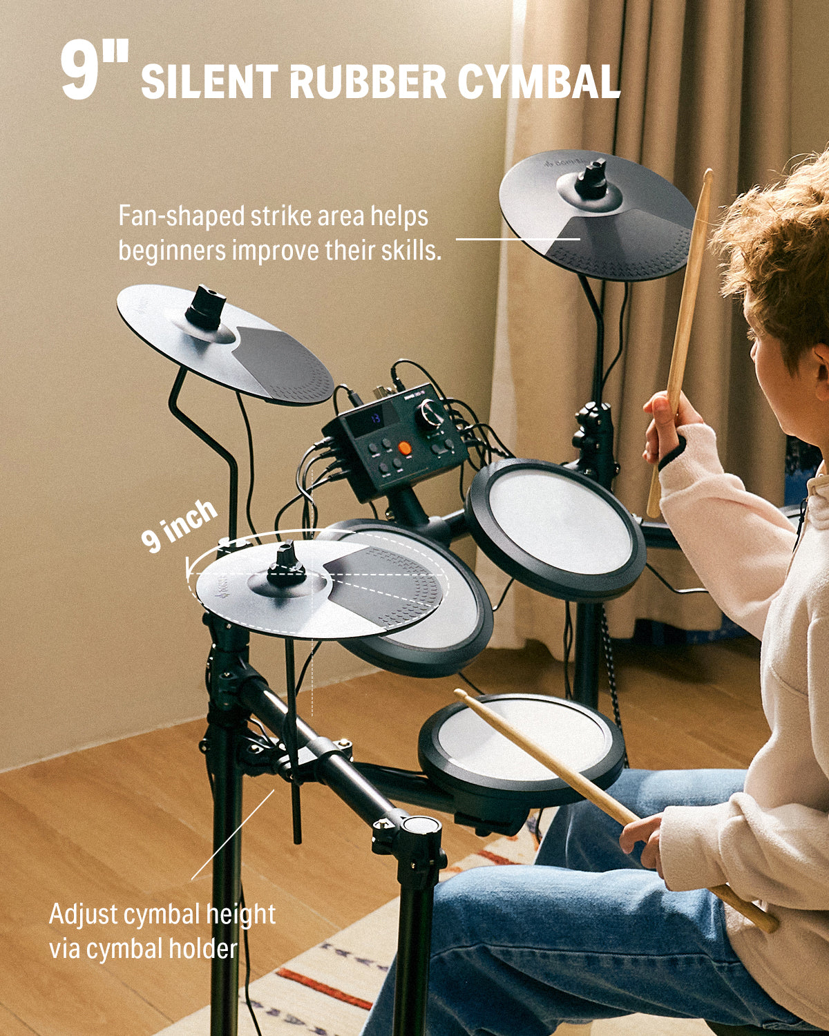 Donner DED-70 Electric Drum Set For kids beginners with Quiet Mesh Drum Pads, 5 drums 3 cymbal