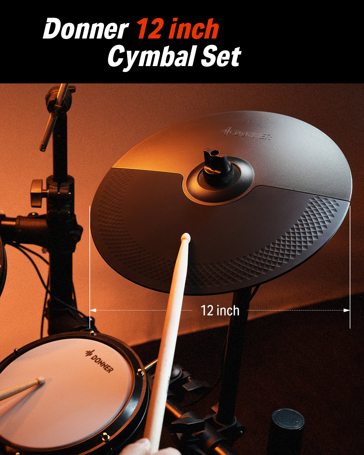Donner Mute Cymbal Set with 12-inch Cymbals and Cymbals Stand For DED-200 Expansion
