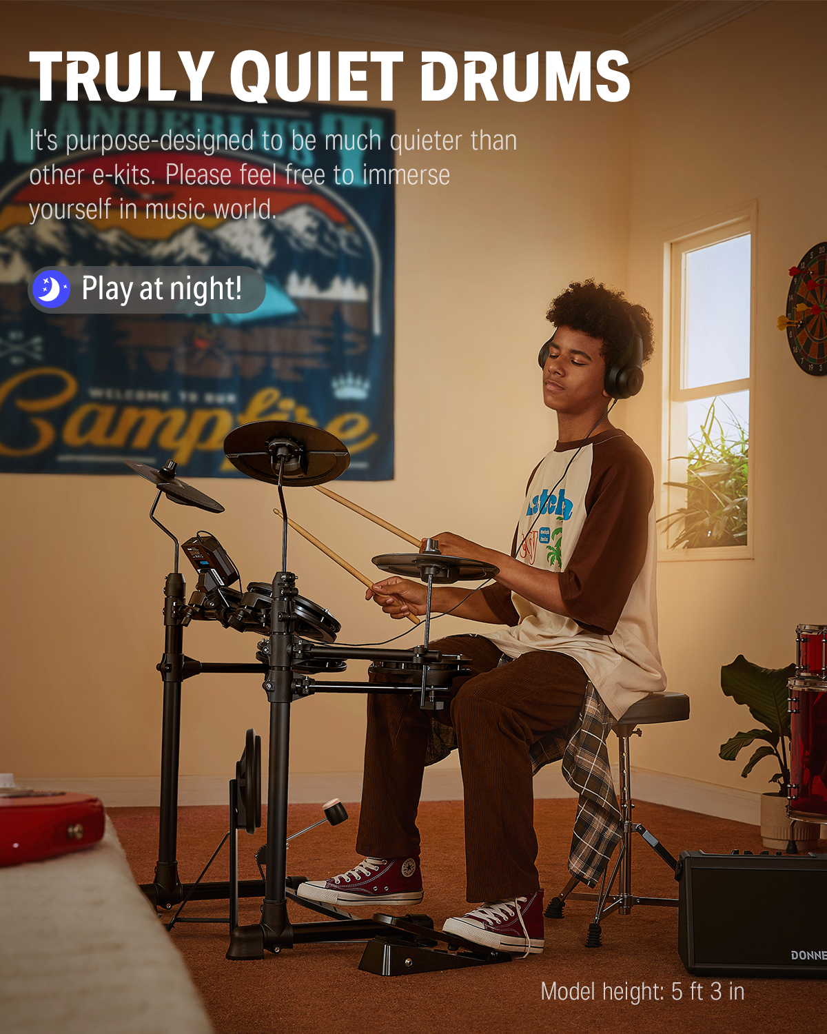 Donner DED-80 Best Electronic Drum Kit For Beginners with Headphones/Drum Throne-Black##