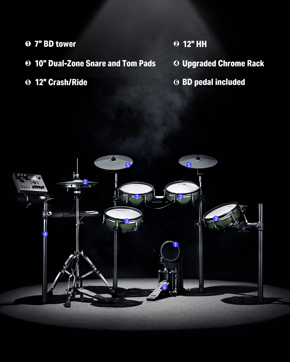 Donner DED-500 PRO Electronic Drum Set with Industry Standard Mesh Heads, Moving HiHat, and Included BD Pedal for Optimal Performance and Feel Plus USB Professional Studio Integration Australia-DED500 PRO##