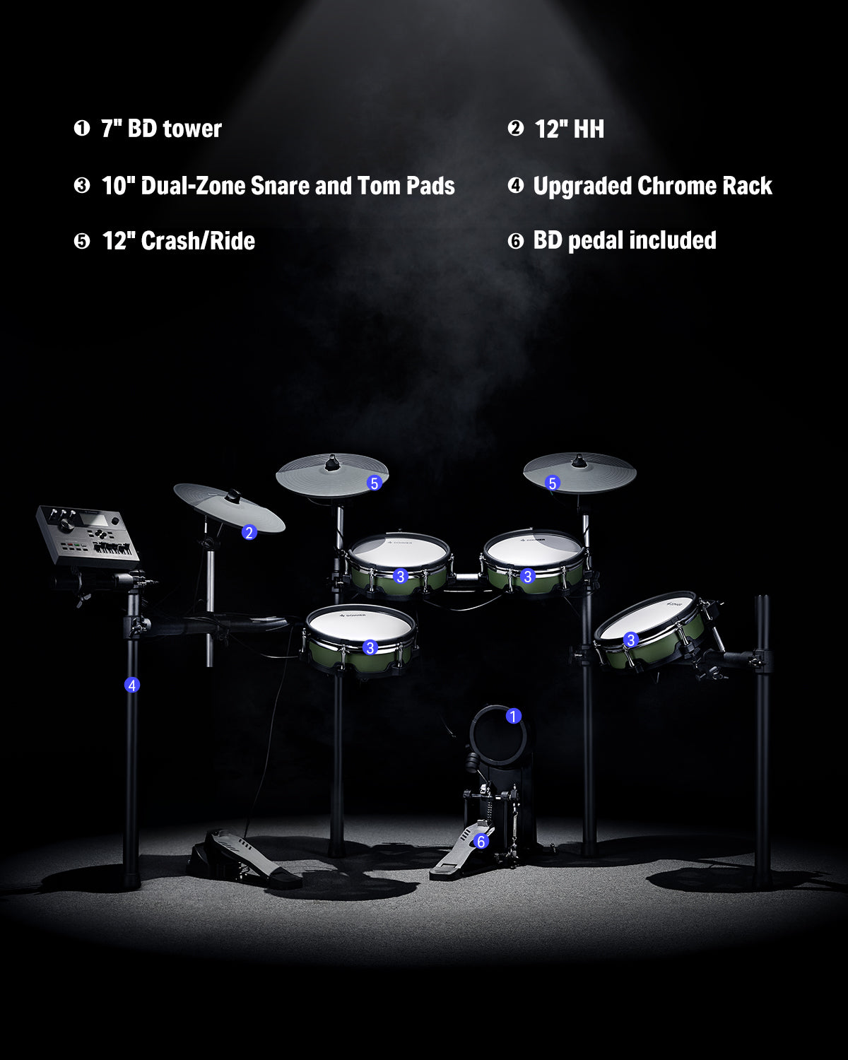 Donner DED-500 Electric Drum Set with Industry Standard Mesh Heads and Included BD Pedal for Optimal Performance and Feel - USB Professional Studio Integration-DED500##