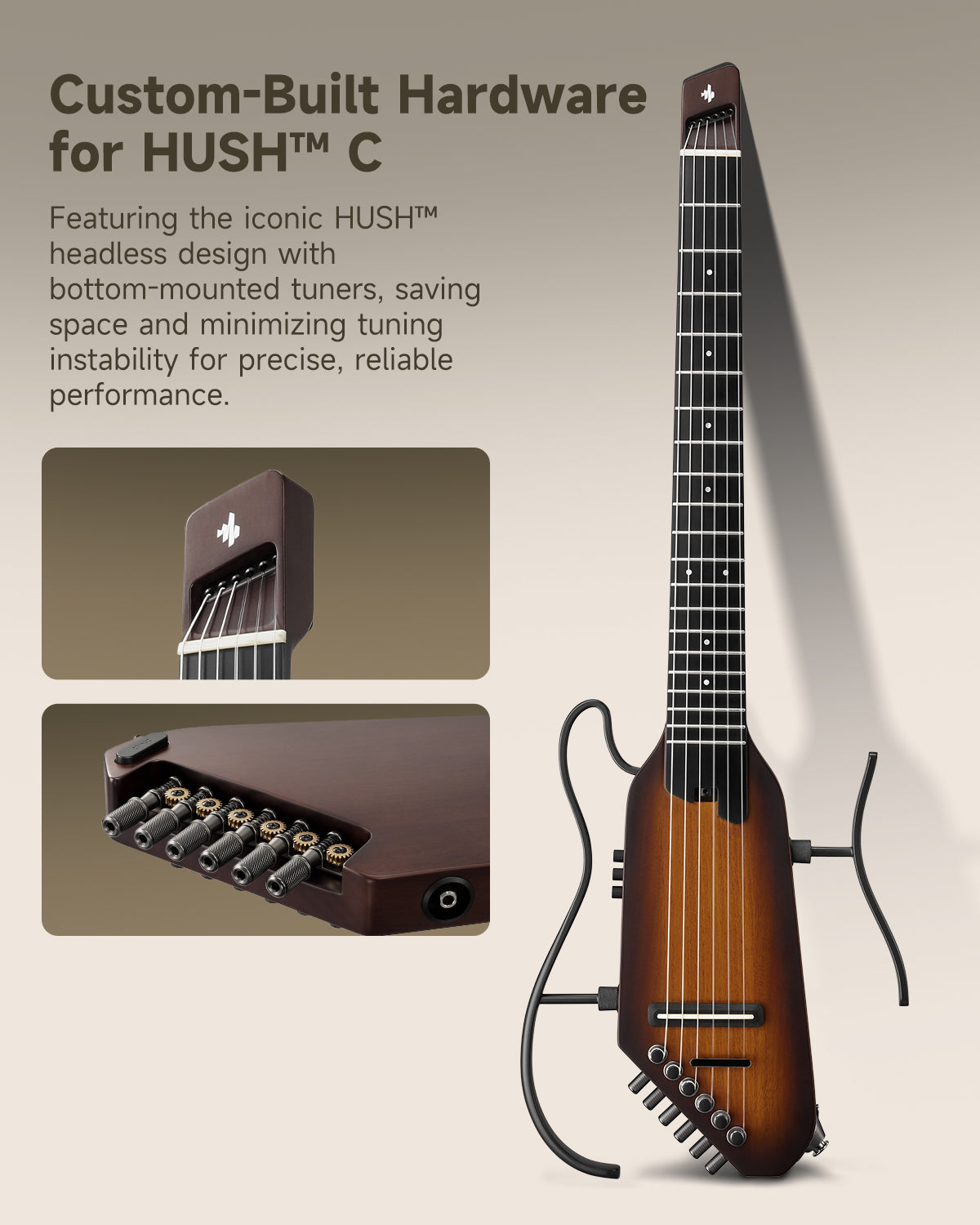 Donner HUSH™ C Acoustic-Electric Nylon string Classical Headless travel Guitar