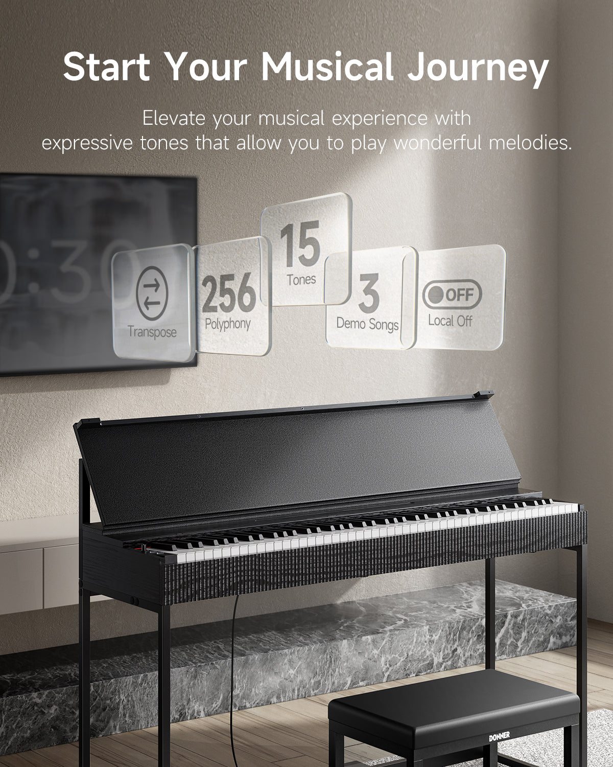 Donner OURA™ S300 88-key Home Digital Piano - Black Wood Grain -donner music AU
