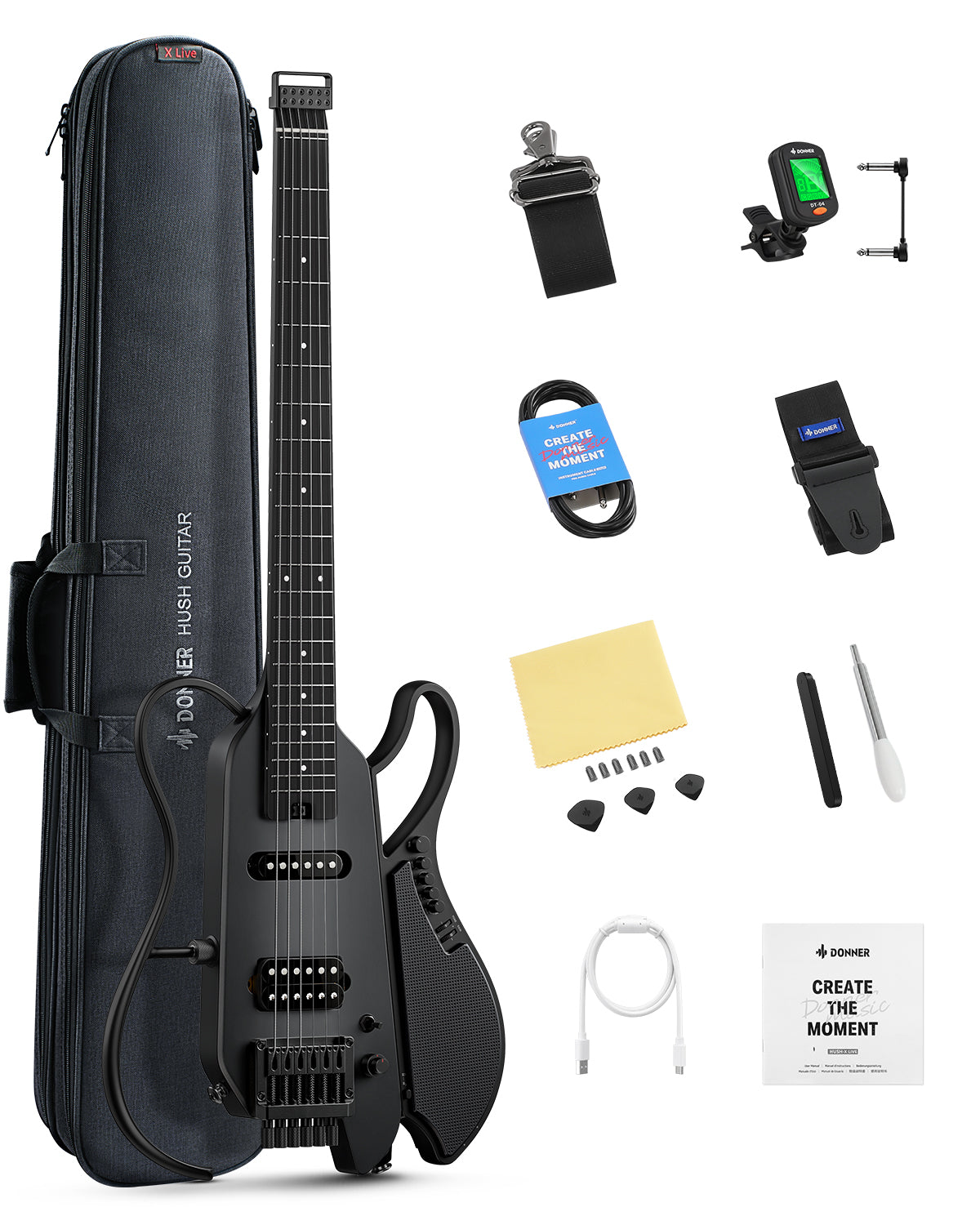 Donner HUSH X LIVE Travel Guitar with Speaker