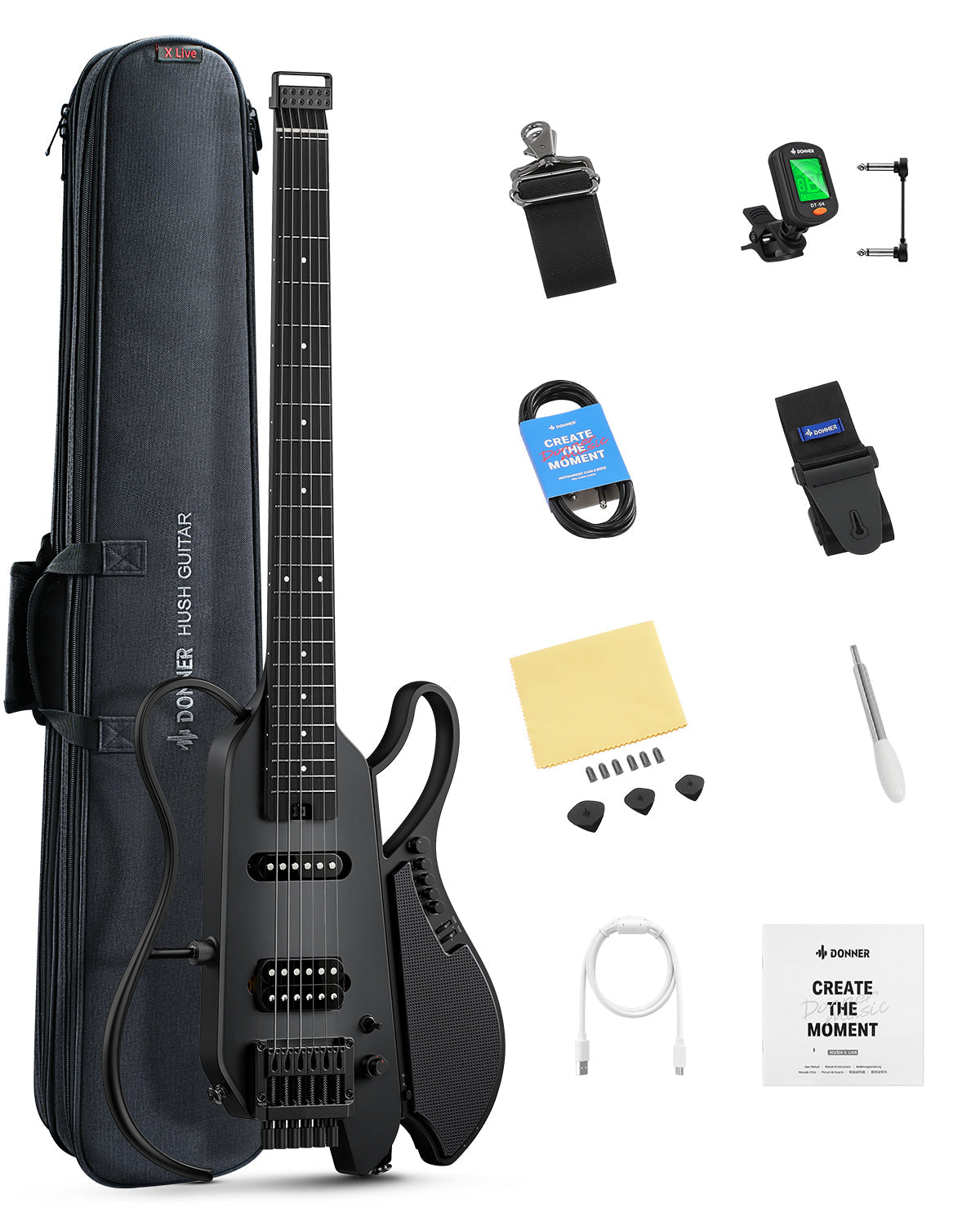 Donner HUSH X LIVE Travel Guitar with Speaker