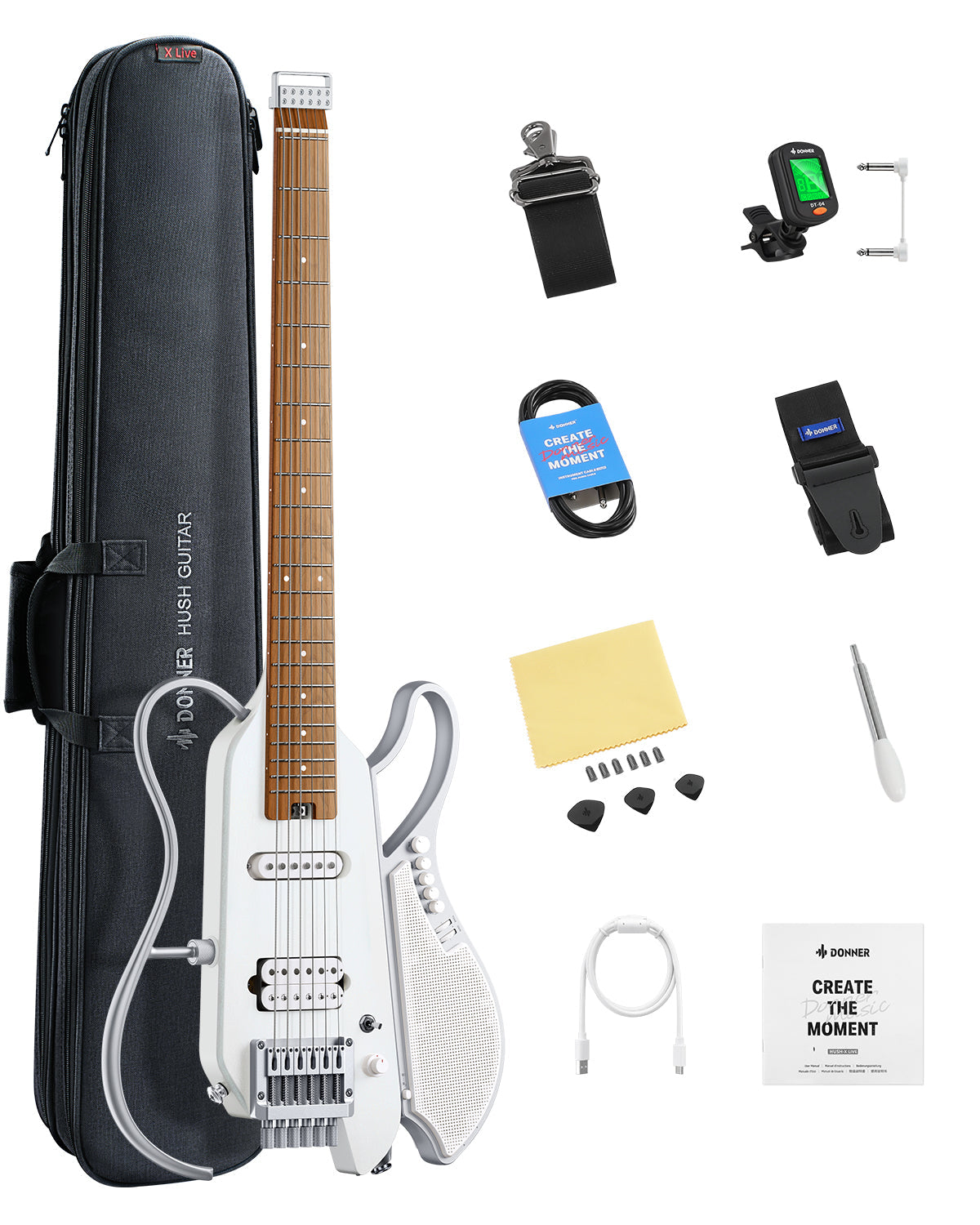 Donner HUSH X LIVE Travel Guitar with Speaker