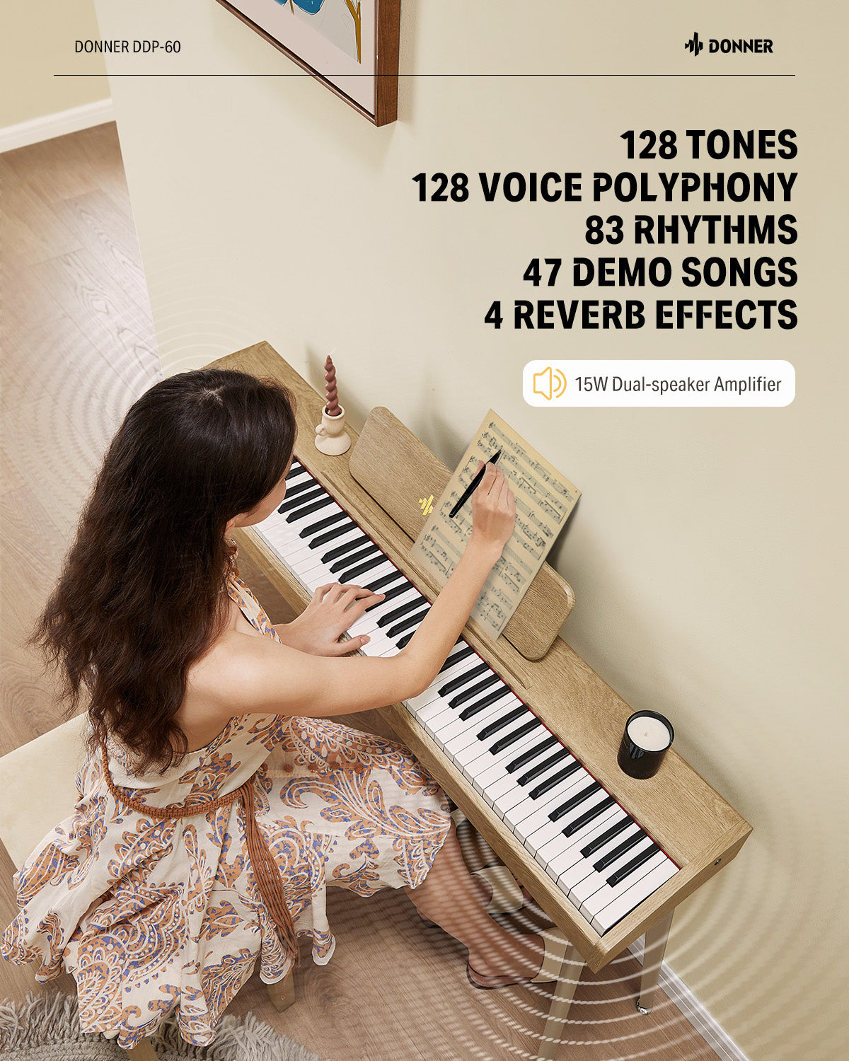 Donner DDP-60 88-Key Semi-Weighted Upright Keyboard Piano + Pedal donnermusic Australia