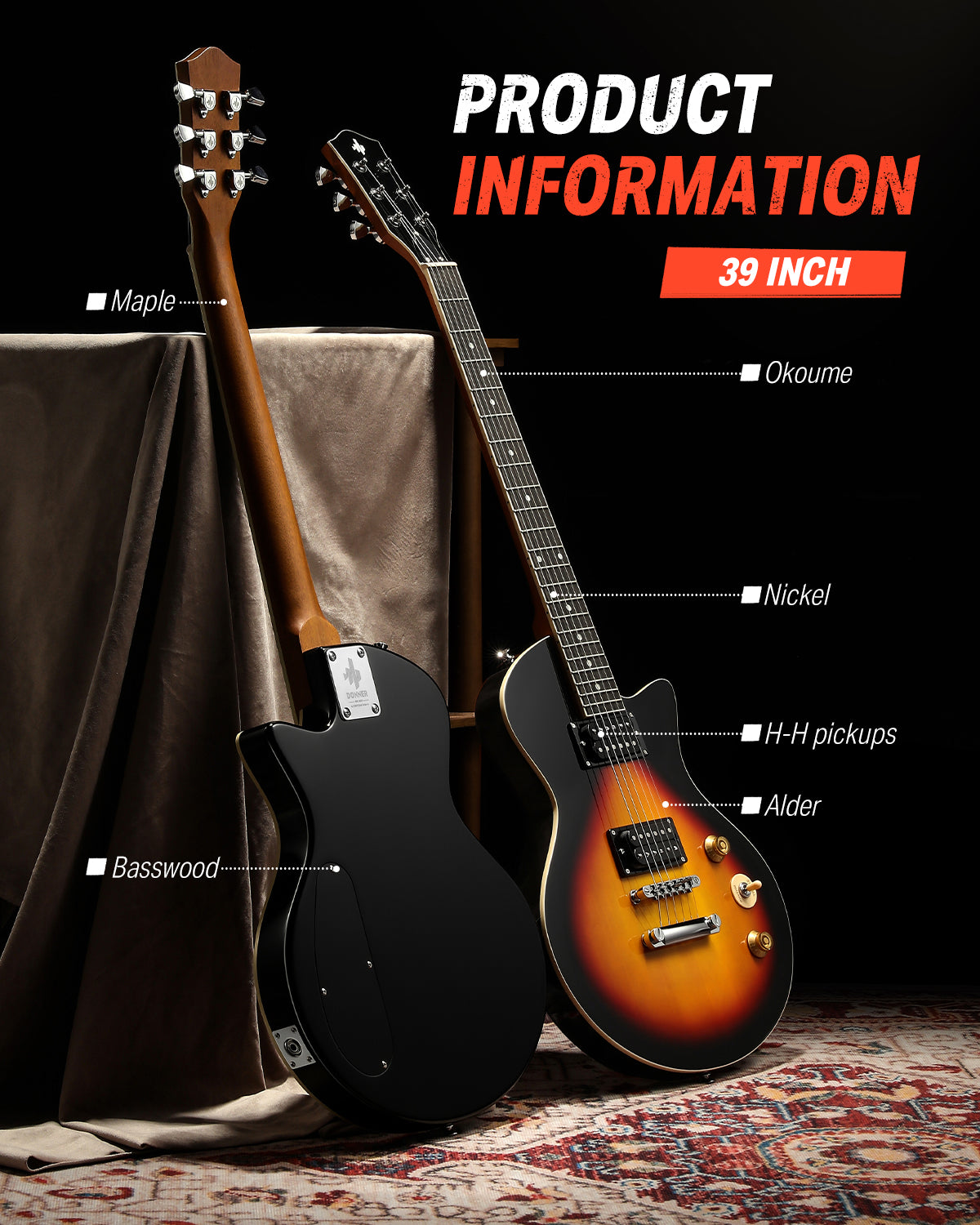 Donner DSC-128 39" Electric Guitar-Sunburst##