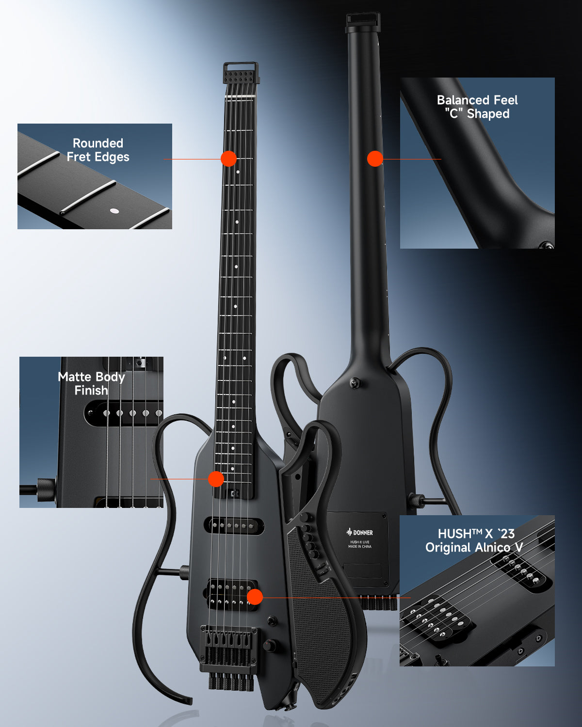 Donner HUSH X LIVE Travel Guitar with Speaker