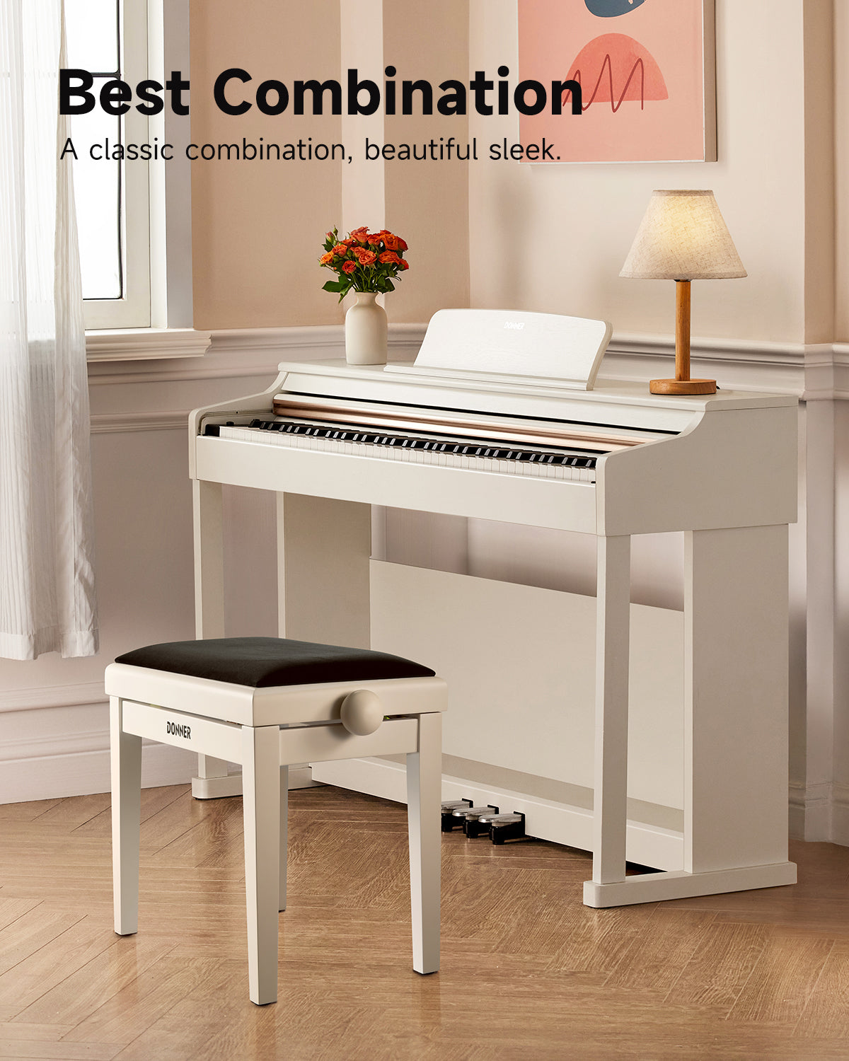 Donner Adjustable-Height Piano Bench White Matt