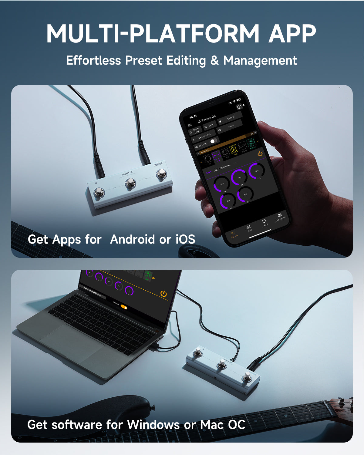DONNER Pocket Go – Portable Preset Pedal Multi-Effects Processor for Guitar White