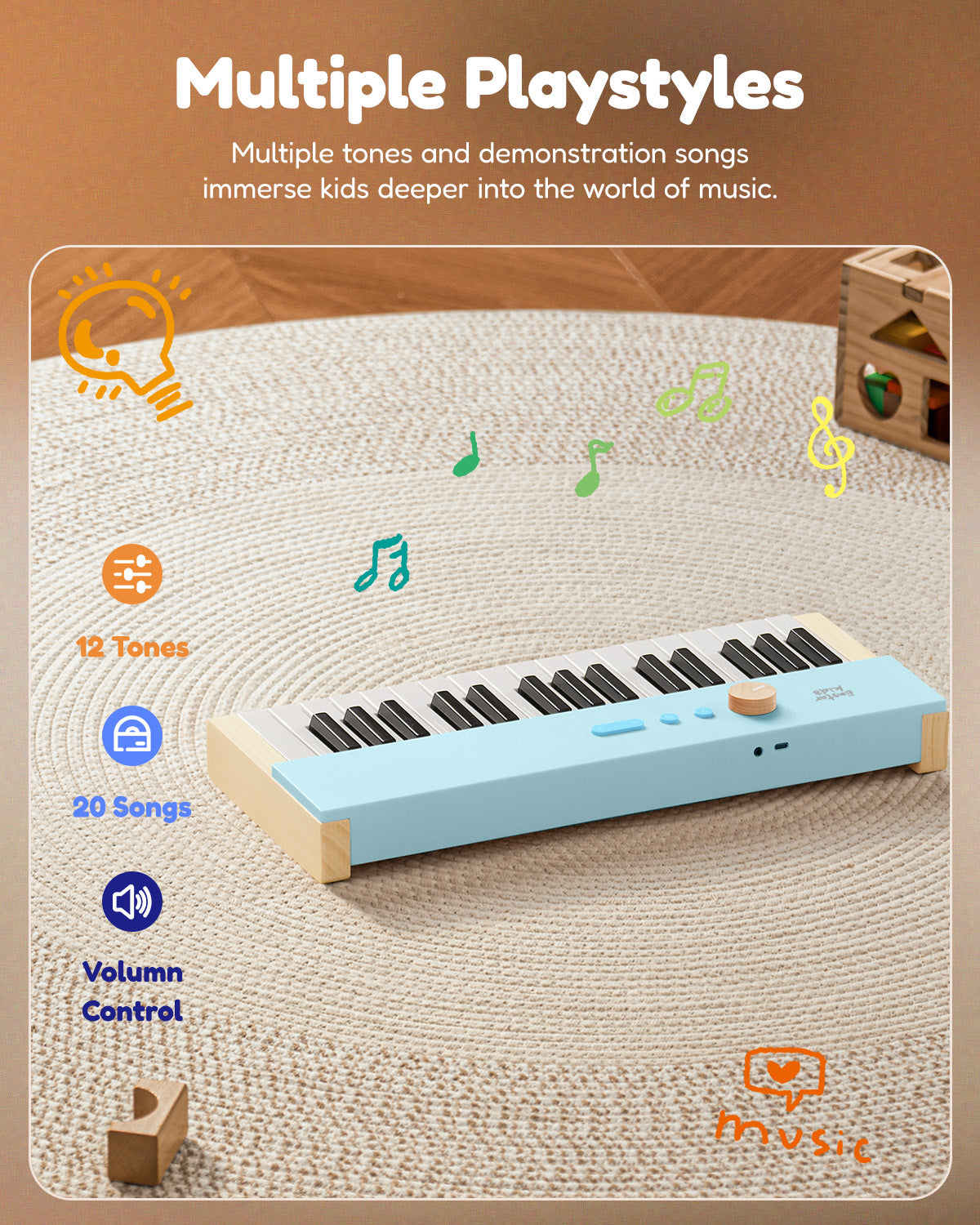 Eastar KIDO V-10 Electronic Keyboard for Children 32 Keys-Blue##