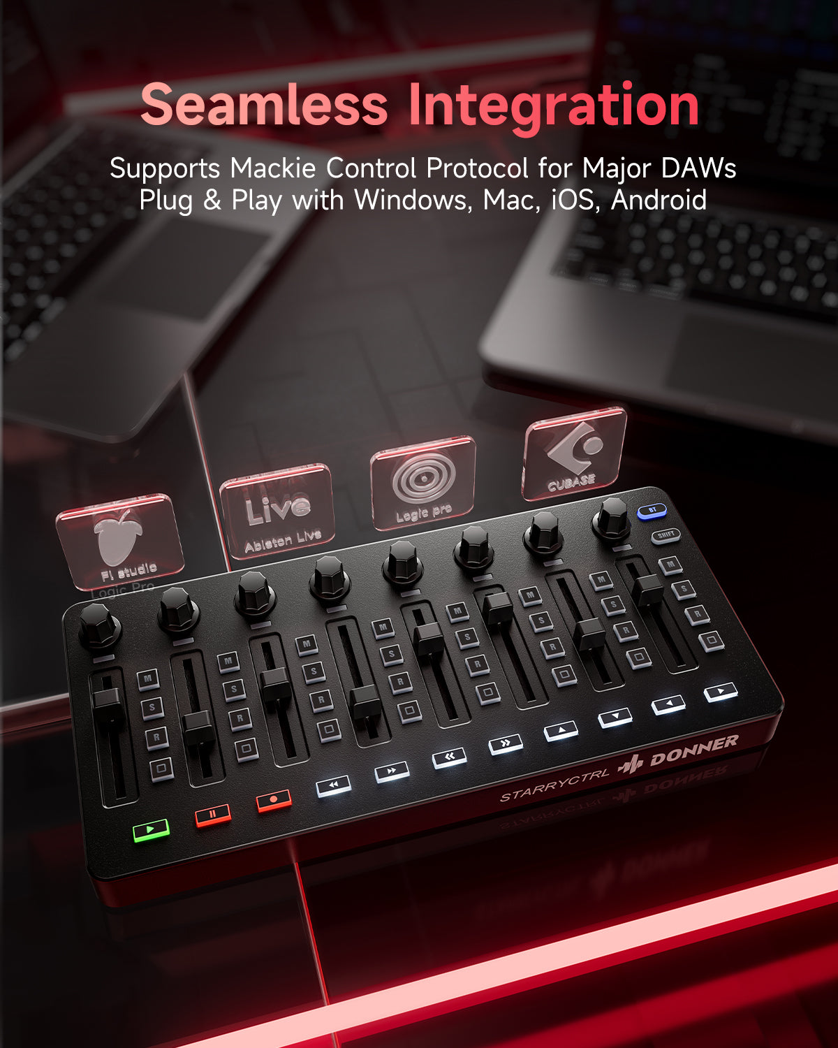 Donner StarryCtrl MIDI Controller, Bluetooth Wireless, 8 Faders & Knobs, MCU Compatible for DAW