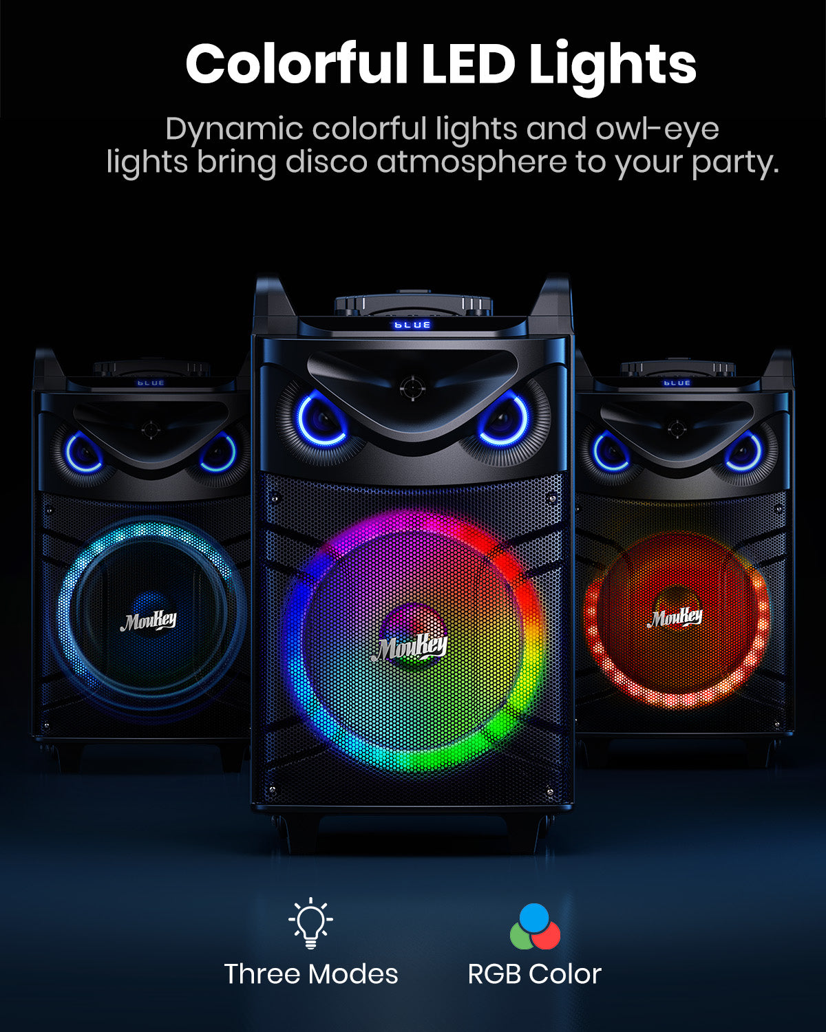 Moukey Karaoke Machine, Wood Pattern 10" Woofer Portable PA System, Bluetooth Speaker with 2 Wireless Microphones, Tablet Holder & Party Lights, Echo/Treble/Bass Adjustment Support REC/AUX/USB/TF