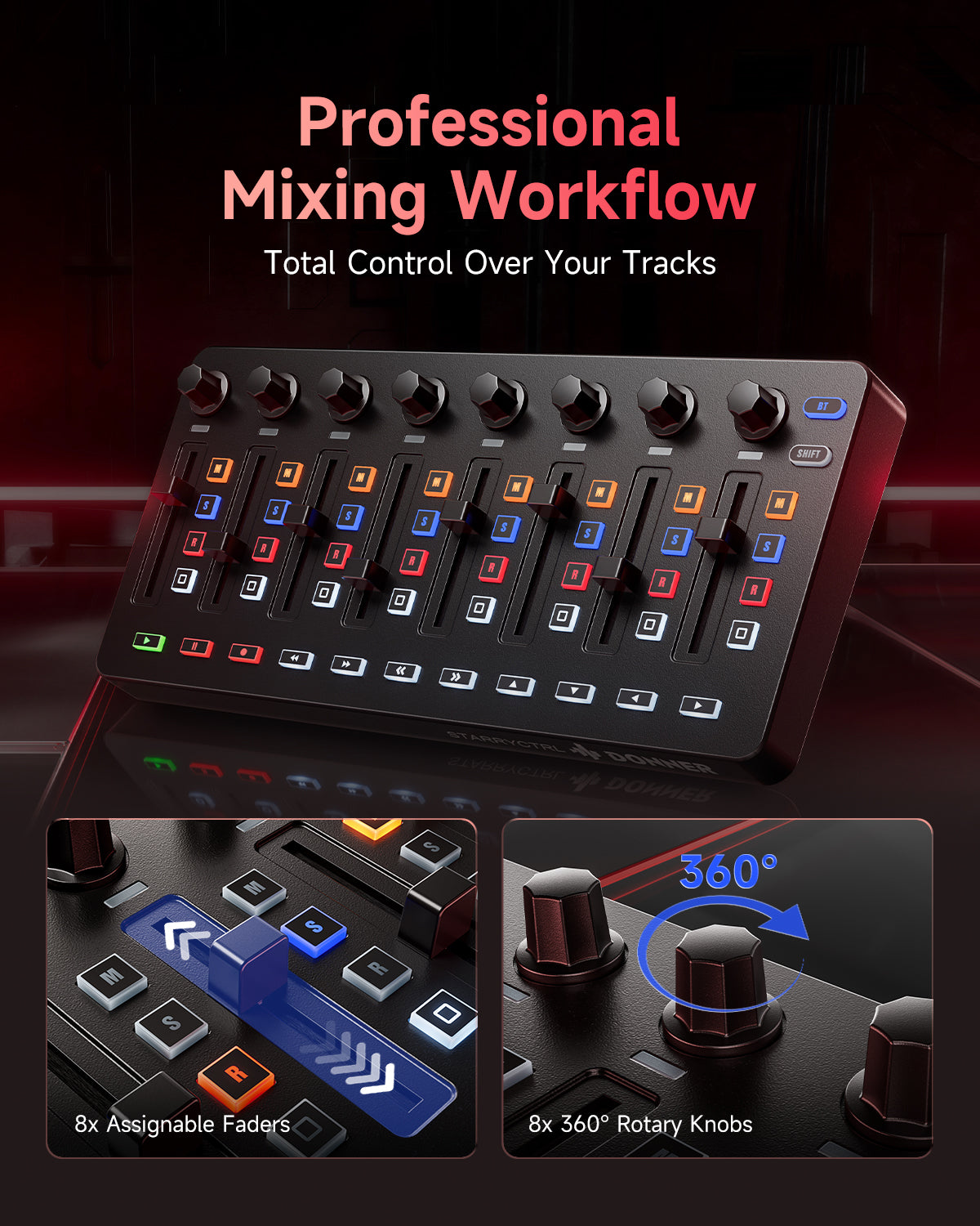 StarryCtrl MIDI Controller with 8 Faders, Bluetooth & Built-in Battery