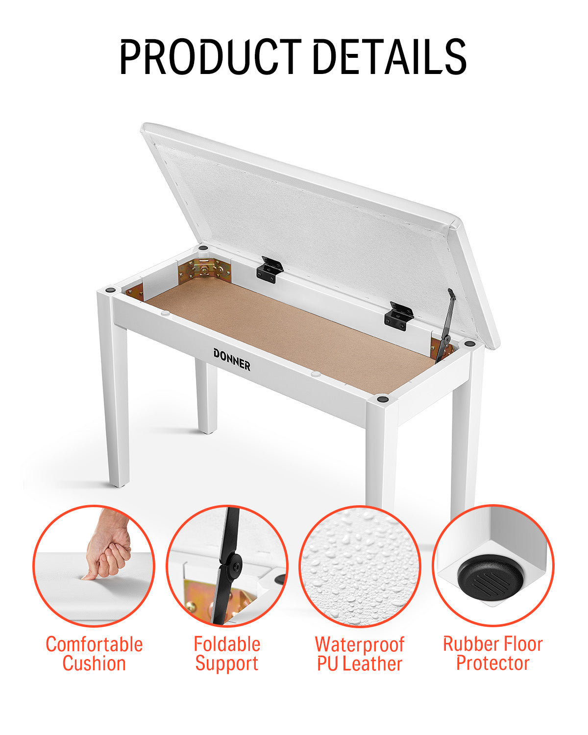 Donner Duet Piano Bench Stool w/Storage