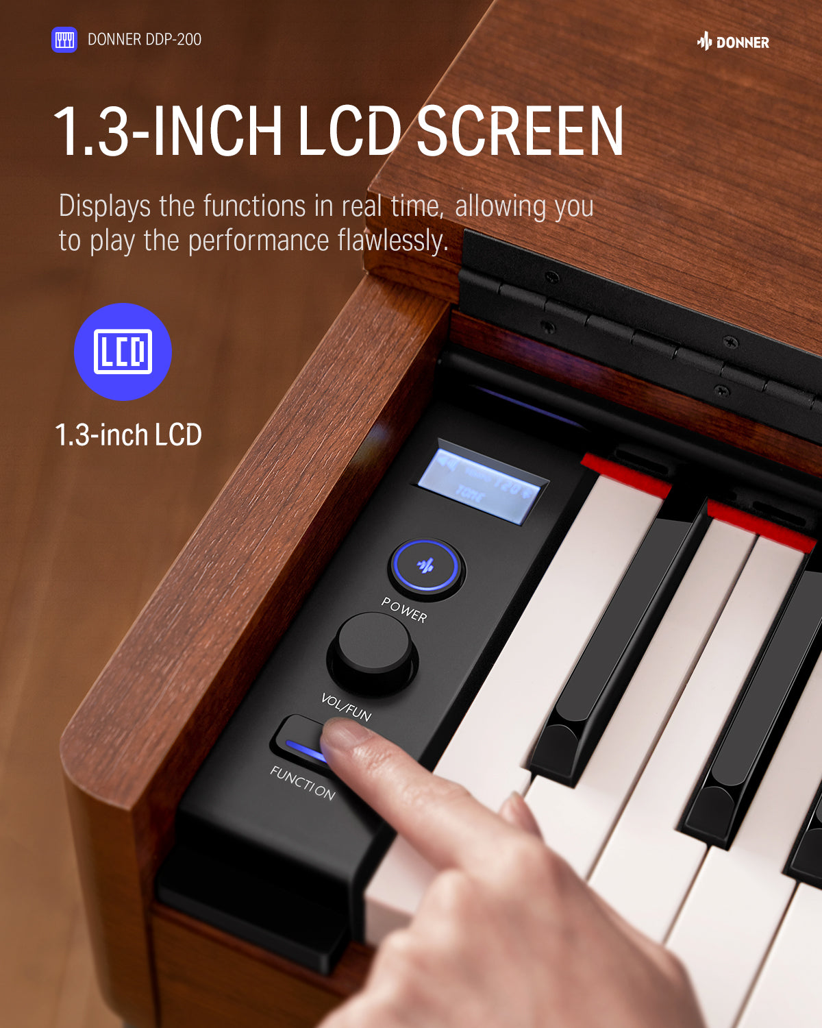 Donner DDP-200 Wooden Dynamic Hammer Action 88 Key Weighted Upright Digital Piano