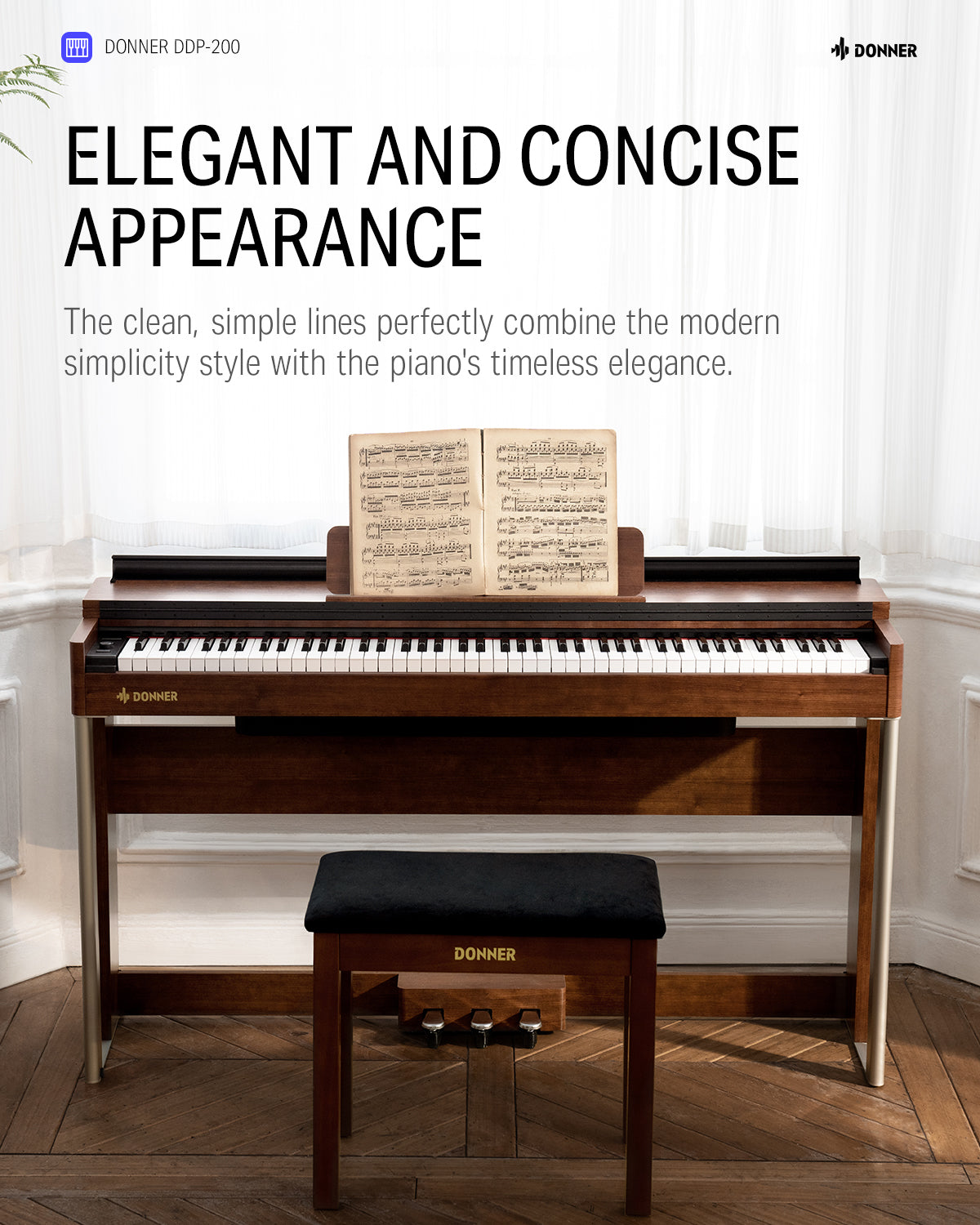Donner DDP-200 Wooden Dynamic Hammer Action 88 Key Weighted Upright Digital Piano