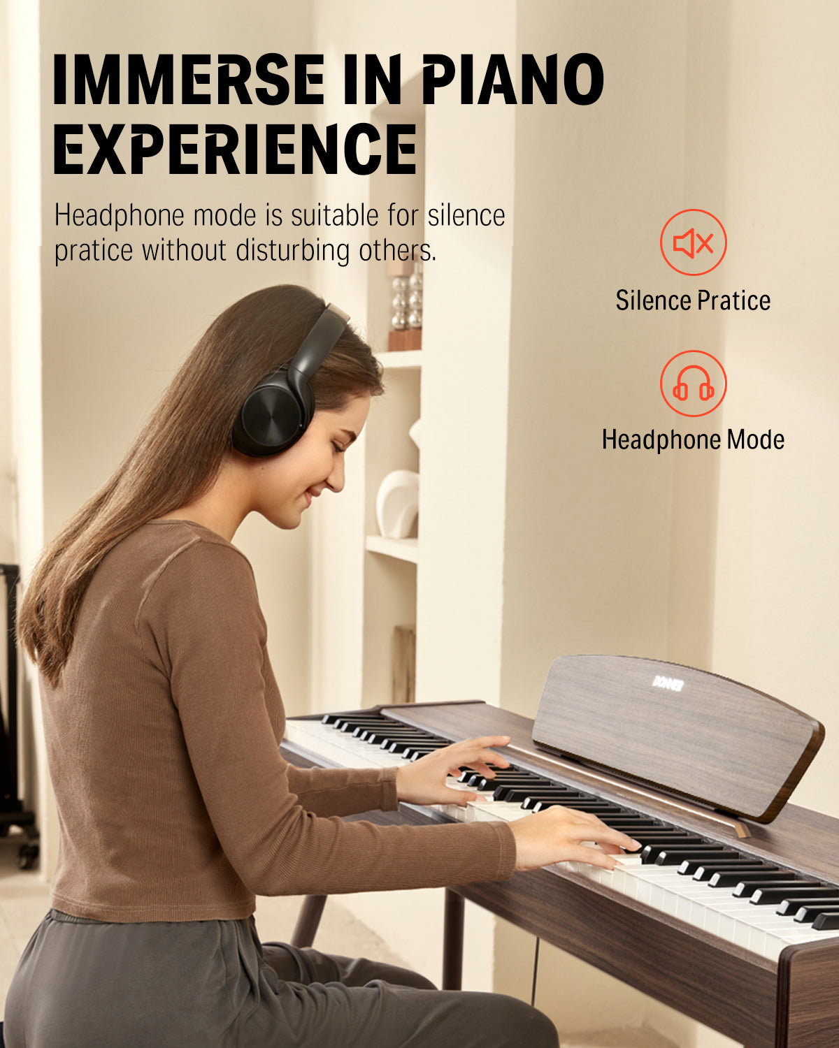 Donner DDP-80 Digital Piano 88 Key Weighted Keyboard, Walnut Wood Color + Pedal DONNER MUSIC AU