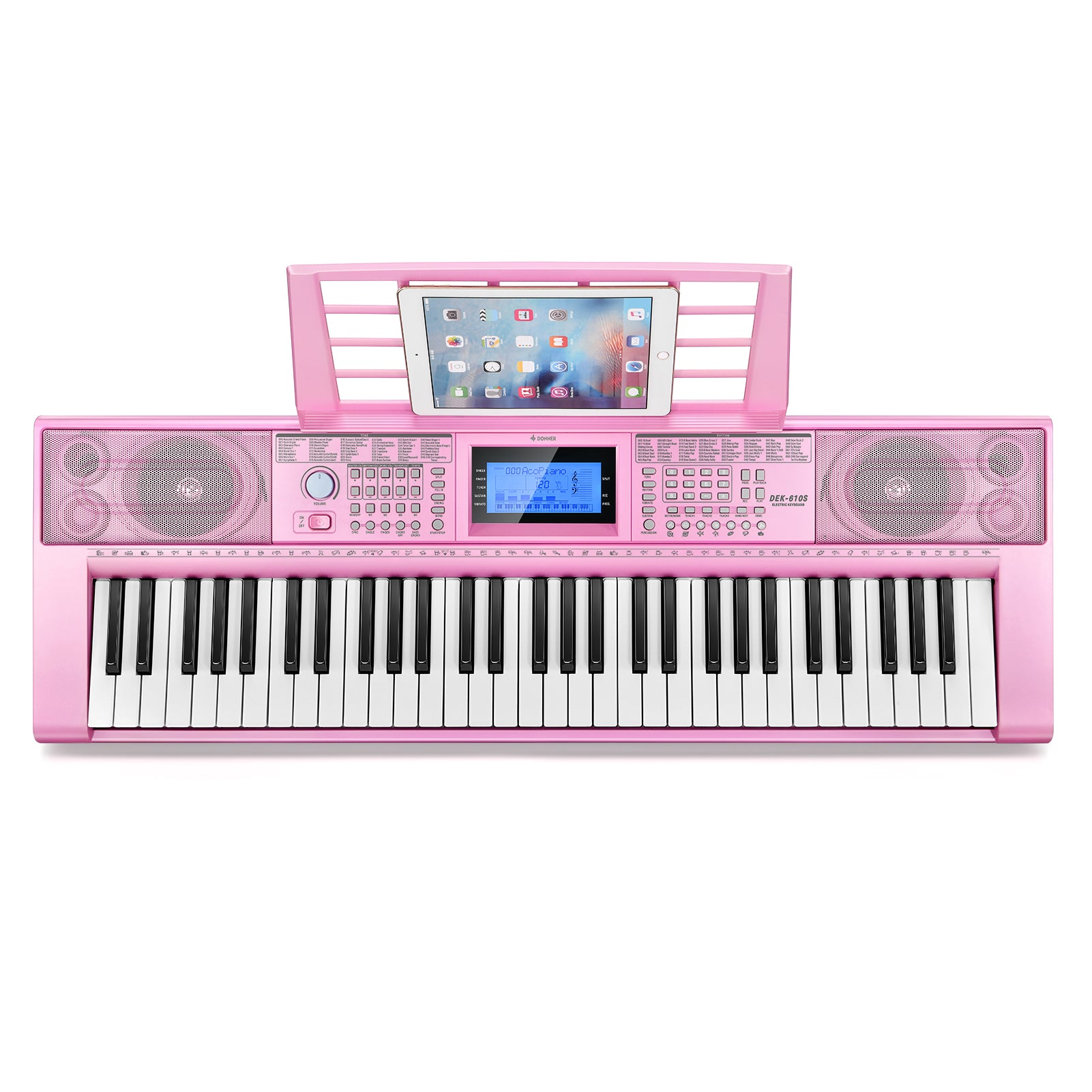 Donner DEK-610 - 61 Key Keyboard Piano for Beginner/Professional with Superior Sound, Elite Teaching Modes, Rich Music Selections, HD Display & Multiple Functions-Pink##