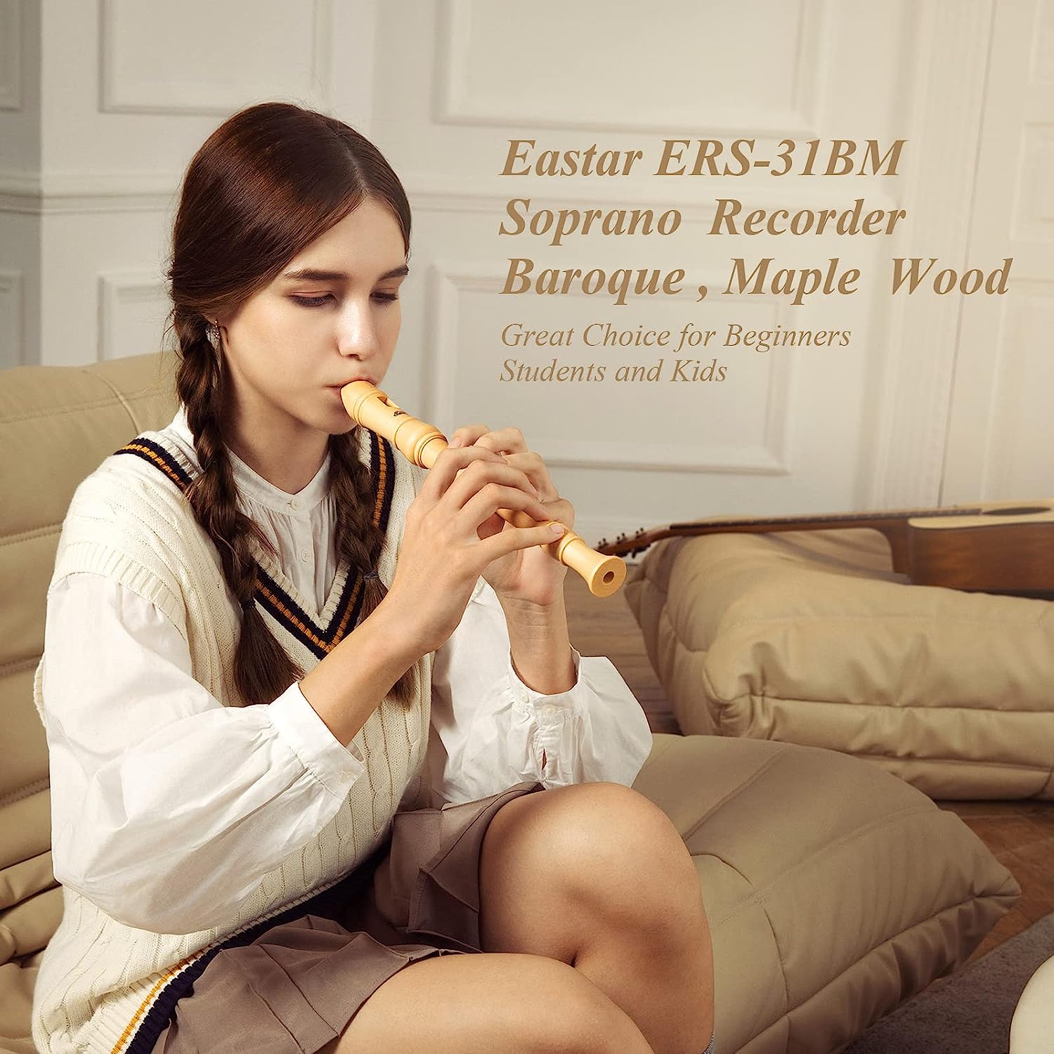 Eastar Soprano Recorder Instrument for Kids Adults Beginners, Baroque fingering C Key Maple Wooden Recorder