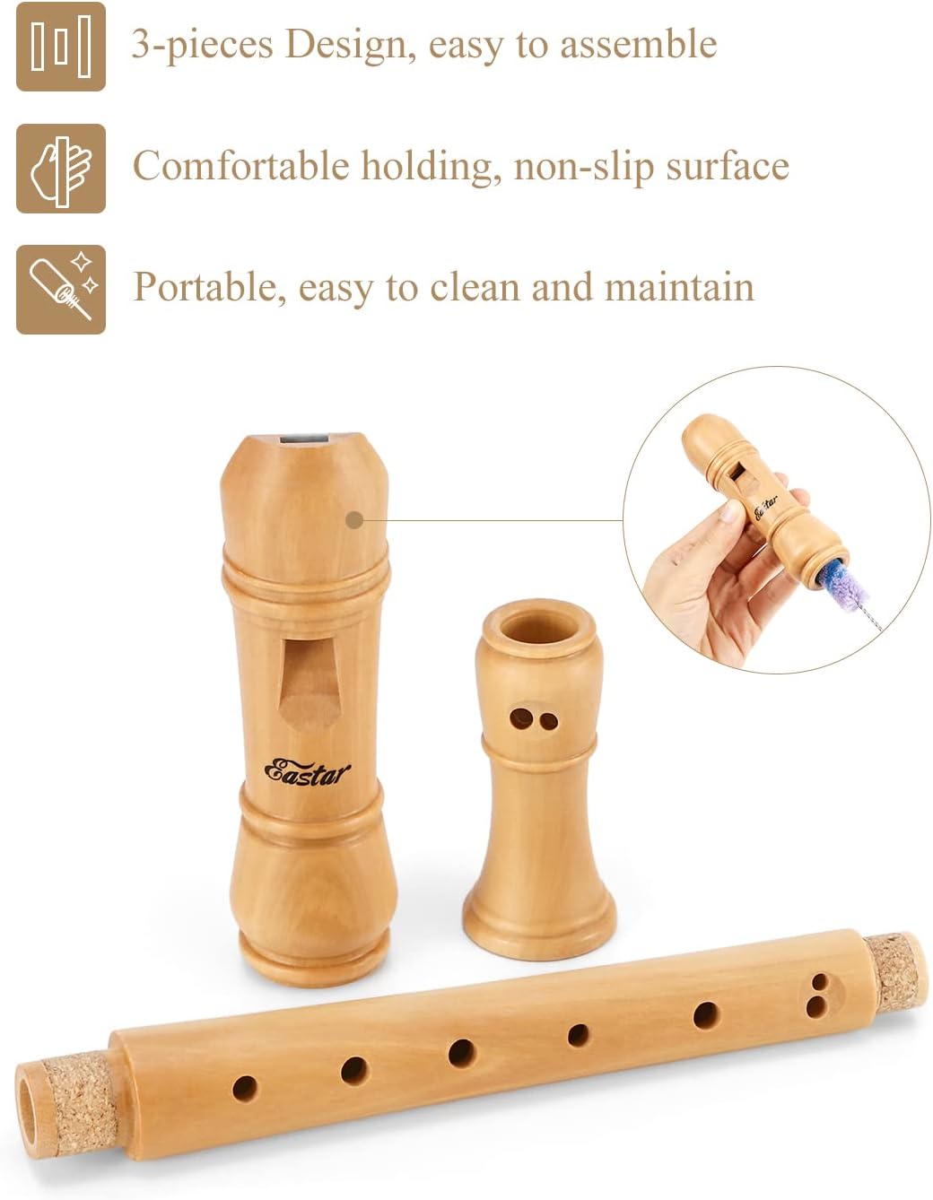 Eastar Soprano Recorder Instrument for Kids Adults Beginners, Baroque fingering C Key Maple Wooden Recorder