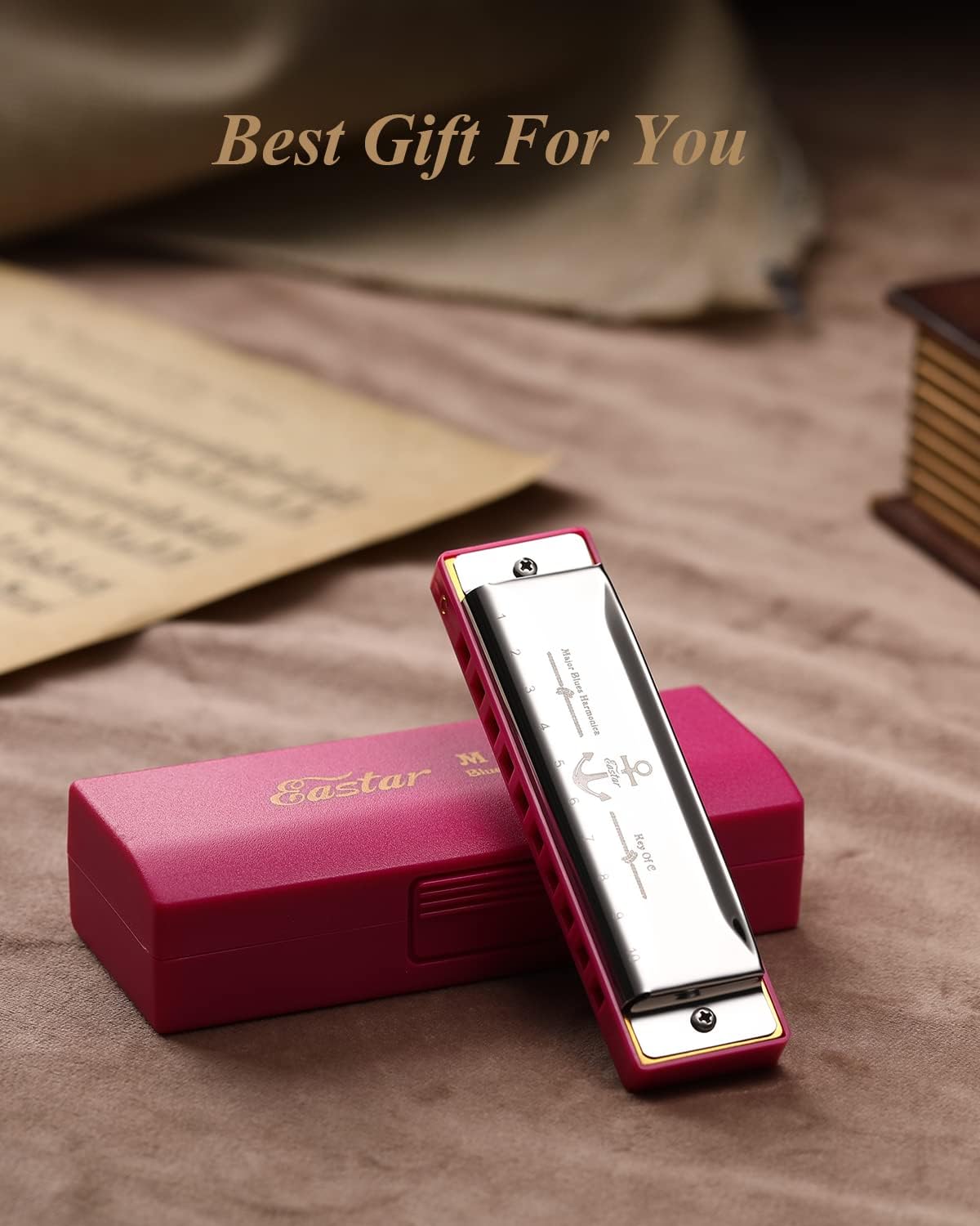 Eastar Major Blues Diatonic Harmonica, 10 Holes C Key Beginner Harmonica for Kids Children Adults Students, with Hard Case and Cloth, Pink