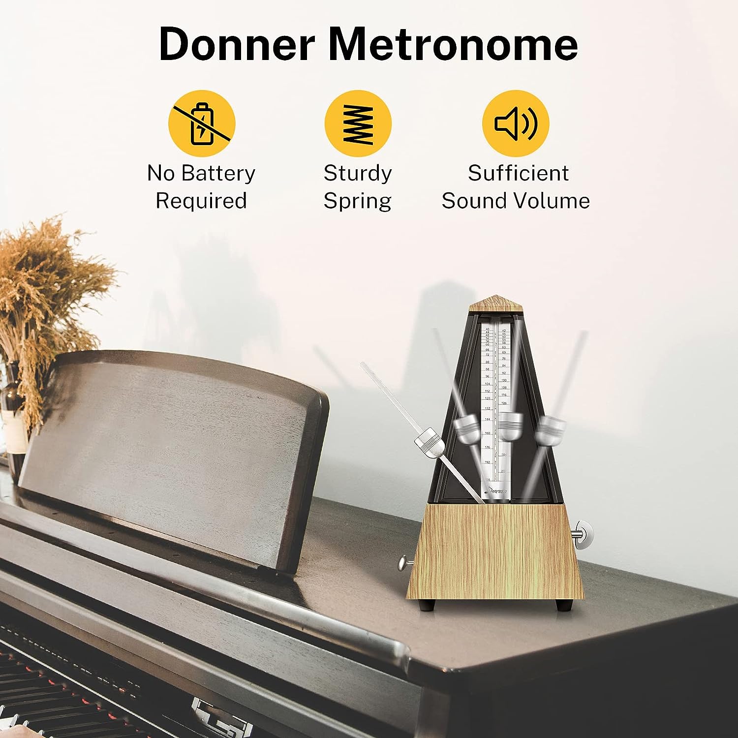 Donner Mechanical Metronome DPM-1 for Piano Guitar Drum Violin Saxophone Musician, Track Beat and Tempo, Loud Sound, Steel Movement