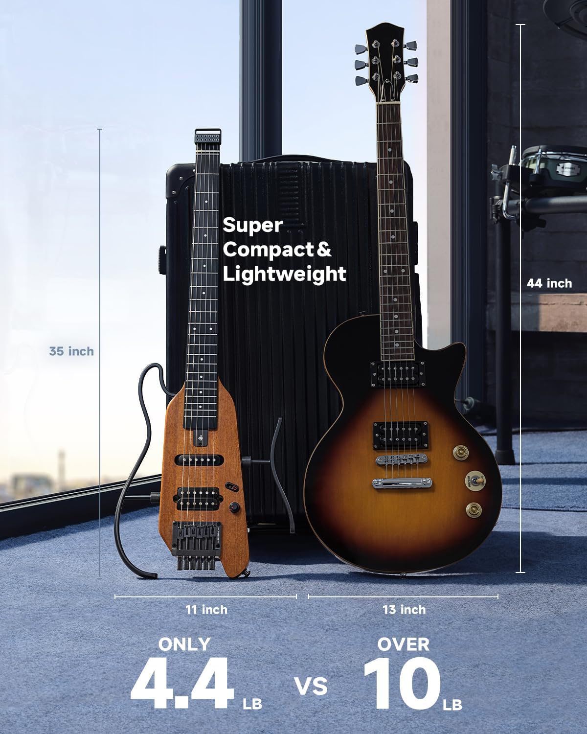 Donner HUSH-X Electric Guitar Kit - Featherlight and Quiet Performance Headless Guitar for Travel and Practice