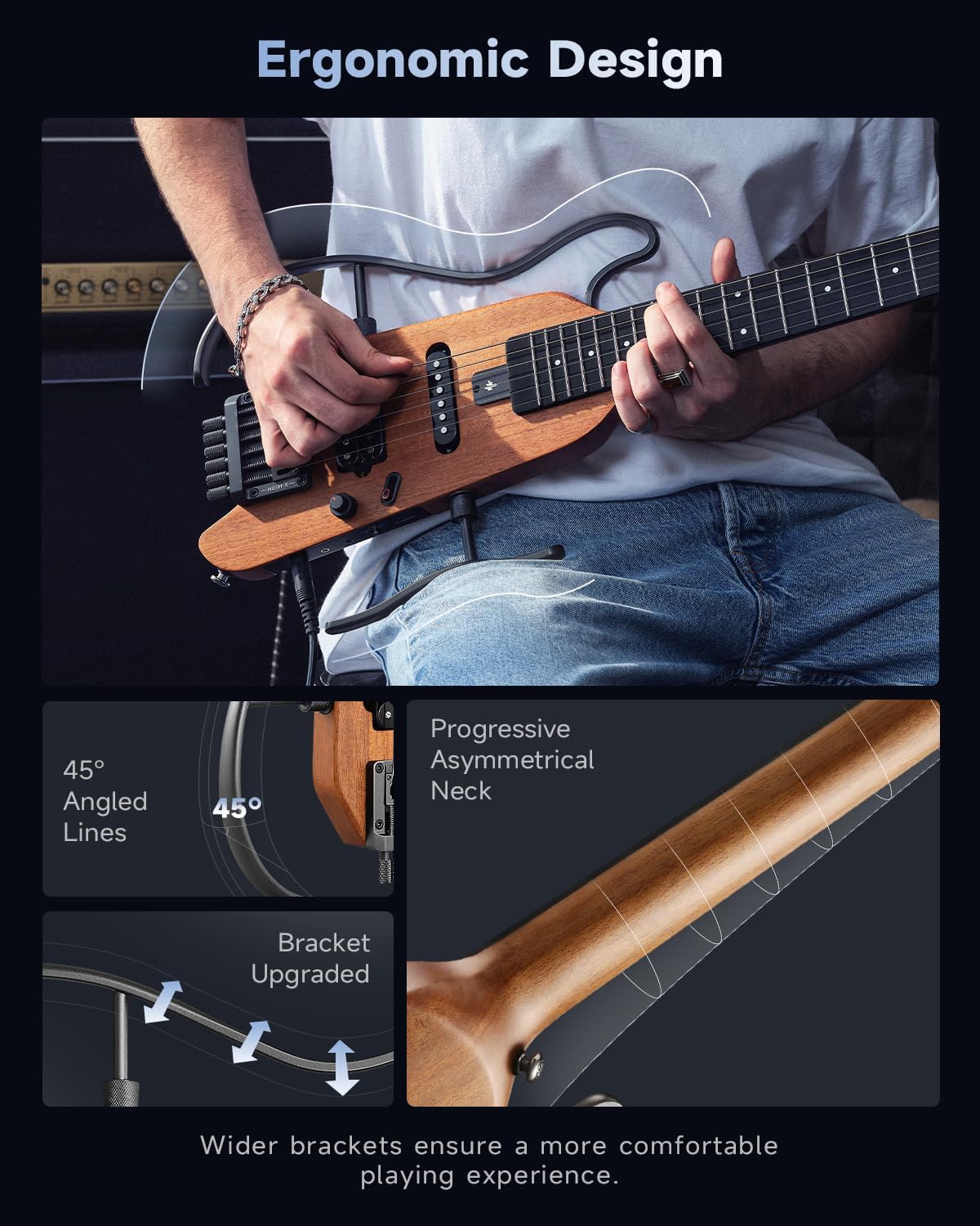 Donner HUSH-X Electric Guitar Kit - Featherlight and Quiet Performance Headless Guitar for Travel and Practice