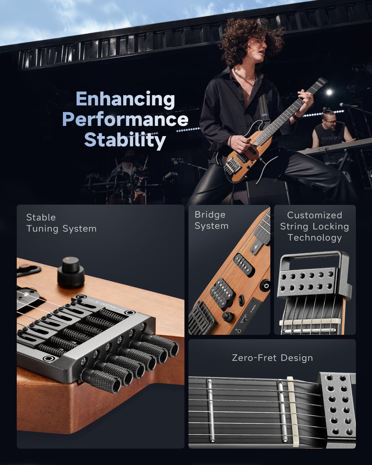 Donner HUSH-X Electric Guitar Kit - Featherlight and Quiet Performance Headless Guitar for Travel and Practice