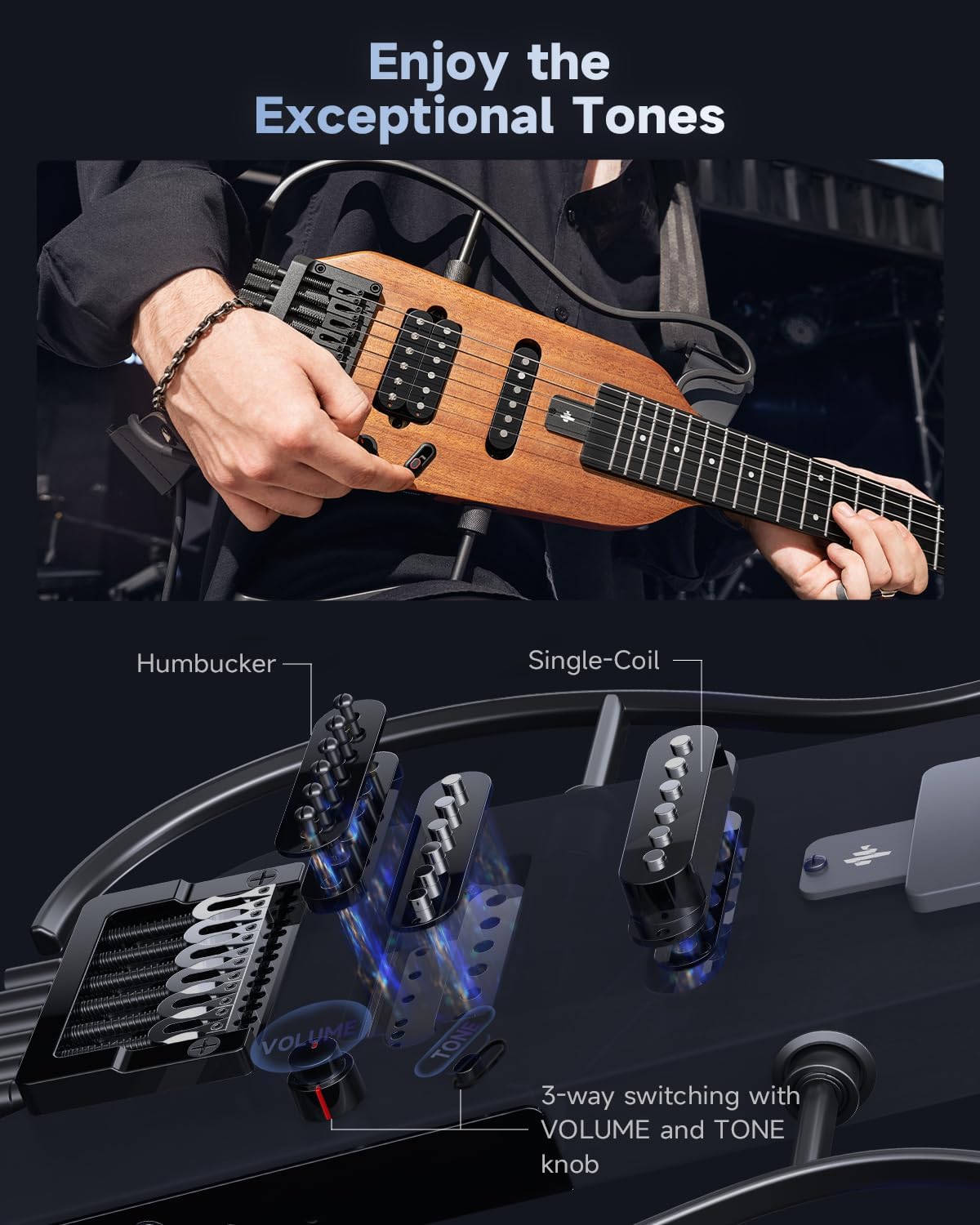 Donner HUSH-X Electric Guitar Kit - Featherlight and Quiet Performance Headless Guitar for Travel and Practice