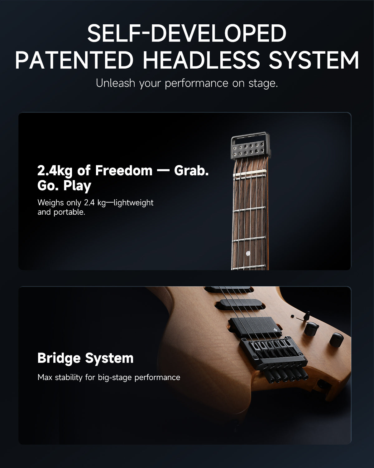 Donner NHL-500 Headless Electric Guitar -Natural##