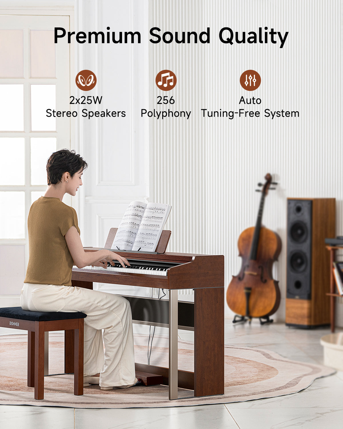 Donner DDP-200 PRO 88 Keys Weighted Digital Piano -Dark brown##