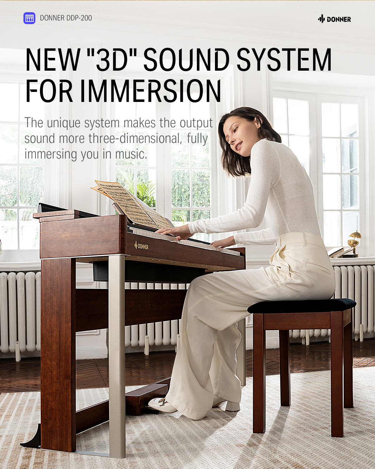 Donner DDP-200 Wooden Dynamic Hammer Action 88 Key Weighted Upright Digital Piano