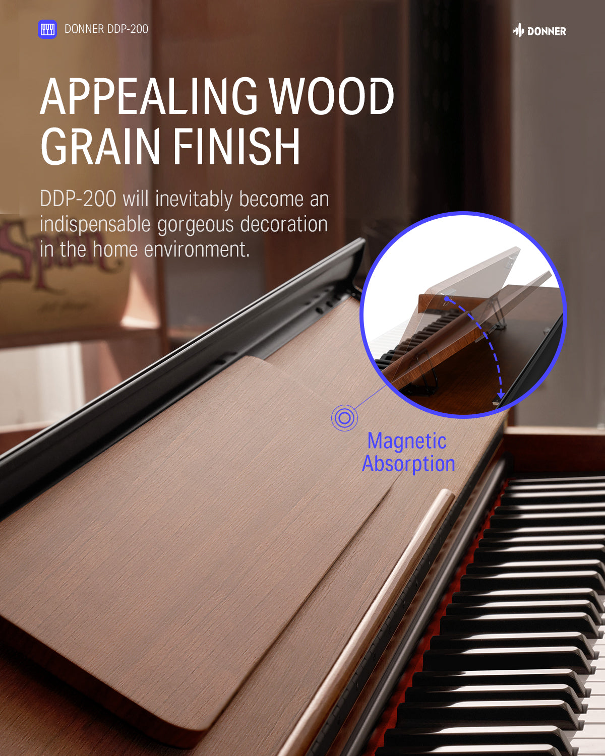 Donner DDP-200 Wooden Dynamic Hammer Action 88 Key Weighted Upright Digital Piano