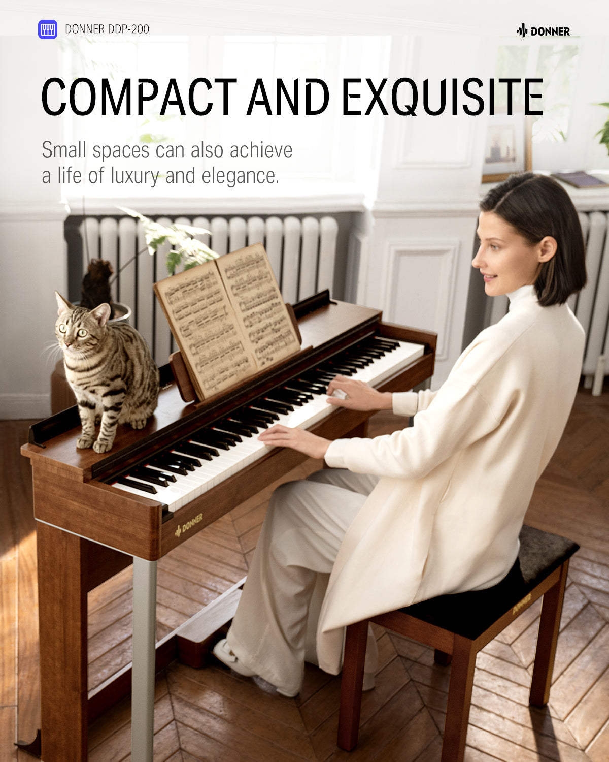 Donner DDP-200 Wooden Dynamic Hammer Action 88 Key Weighted Upright Digital Piano-Original##