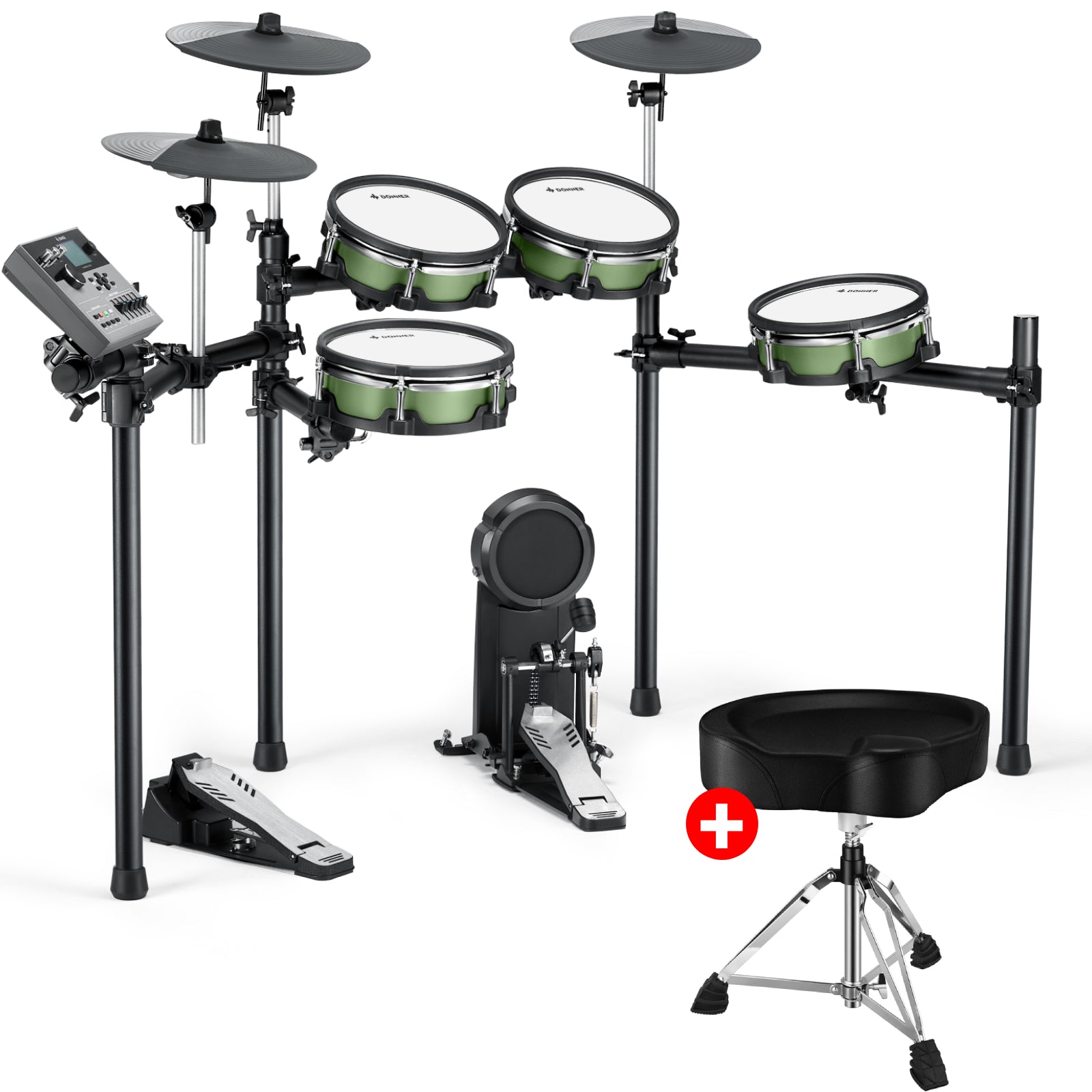 Donner DED-500 Electric Drum Set with Industry Standard Mesh Heads and Included BD Pedal for Optimal Performance and Feel - USB Professional Studio Integration-DED500##
