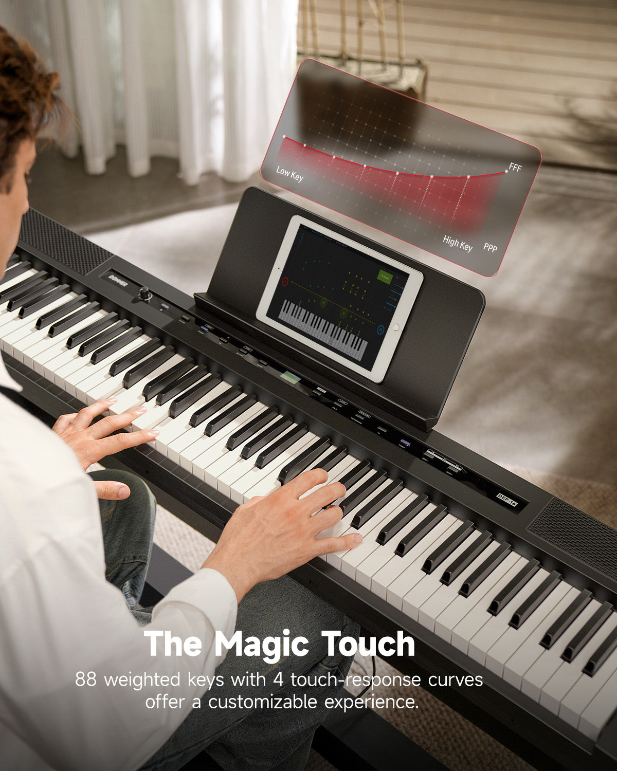 Donner DEP-16S Black Digital Electric 88-Key Weighted Steel with Stand