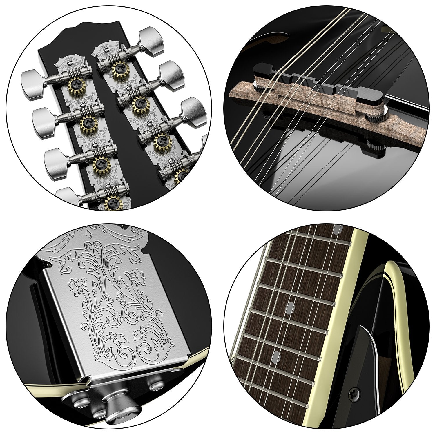 Donner DML-100B A Style Mandolin Instrument Sunburst Mahogany With Tuner String Big Bag and Guitar Picks, Black - Donner music-AU